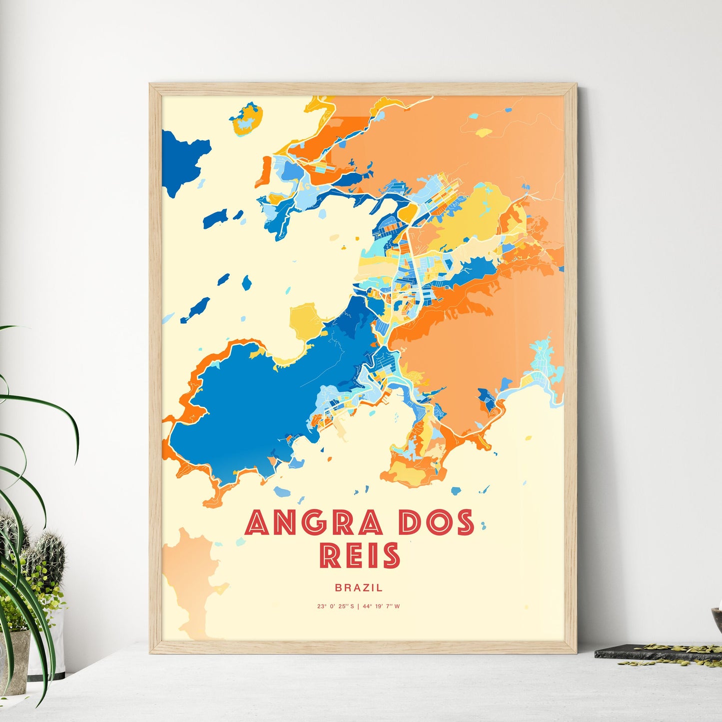 Colorful ANGRA DOS REIS BRAZIL Fine Art Map Blue Orange