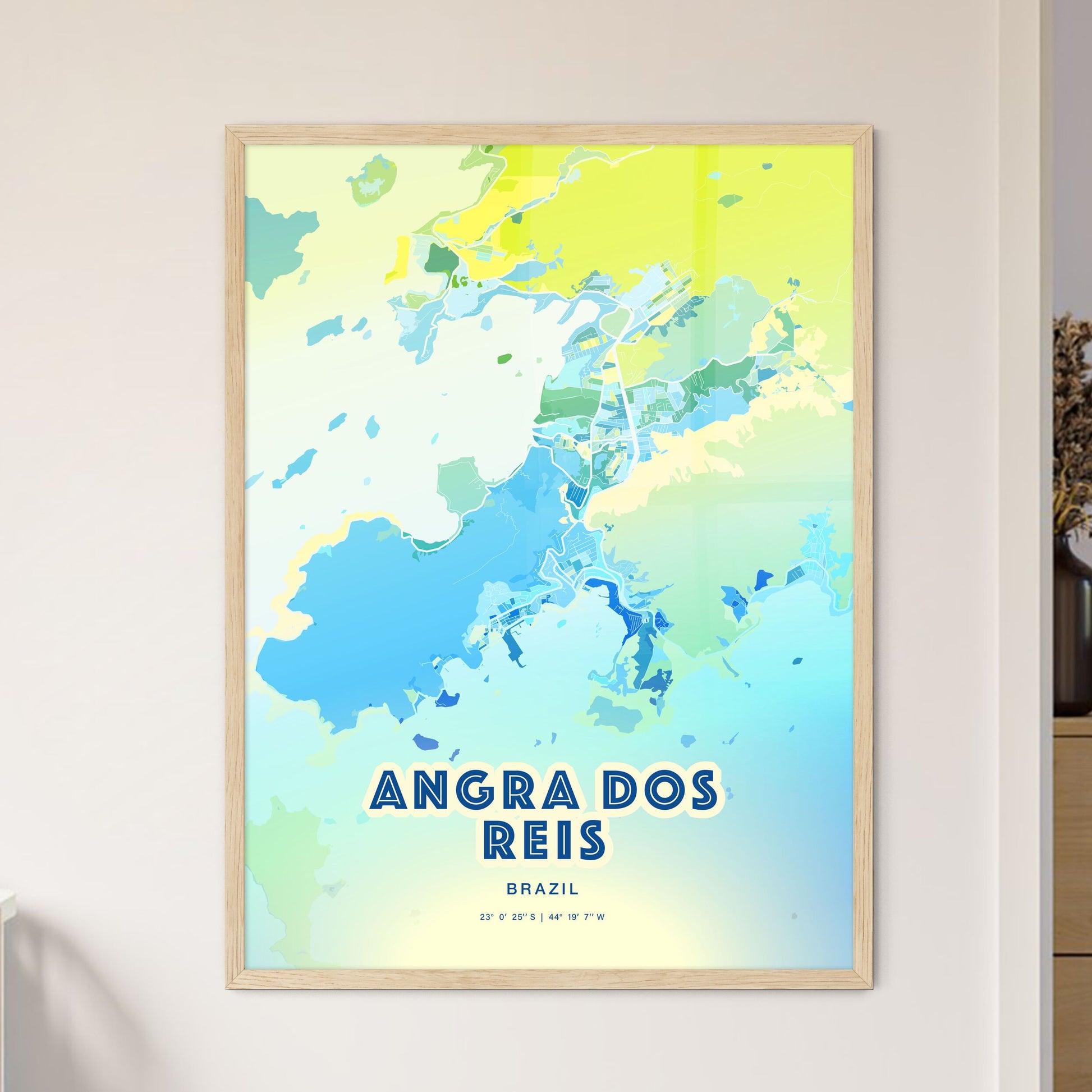 Colorful ANGRA DOS REIS BRAZIL Fine Art Map Cool Blue