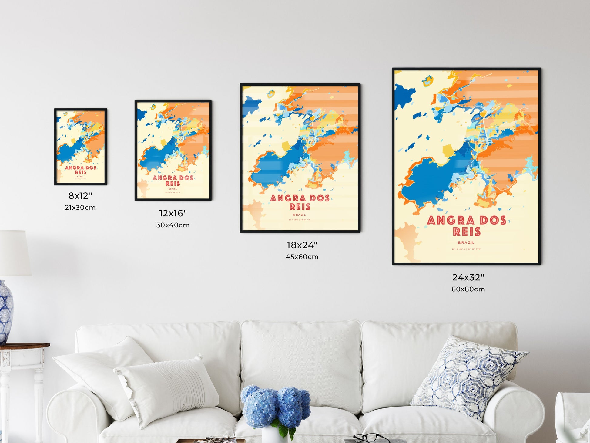 Colorful ANGRA DOS REIS BRAZIL Fine Art Map Blue Orange