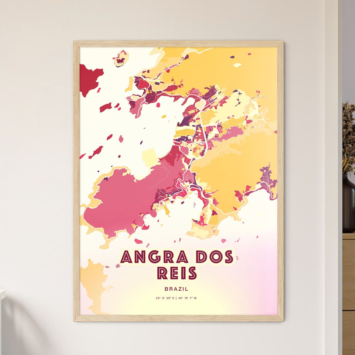 Colorful ANGRA DOS REIS BRAZIL Fine Art Map Hot Red