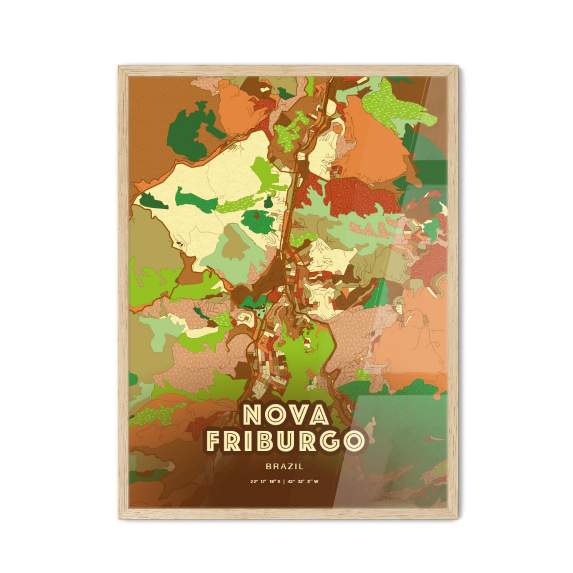 Colorful NOVA FRIBURGO BRAZIL Fine Art Map Farmhouse