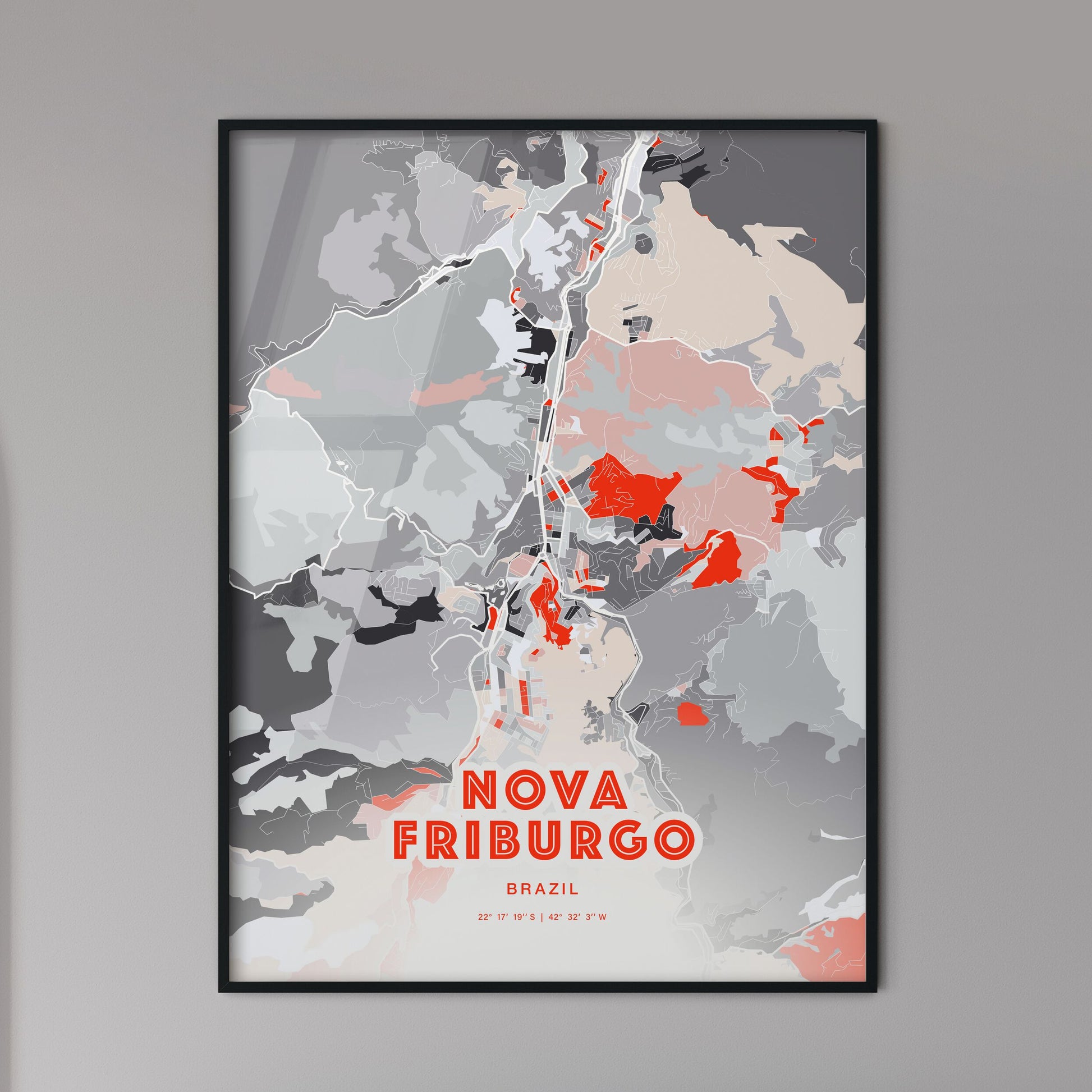 Colorful NOVA FRIBURGO BRAZIL Fine Art Map Modern