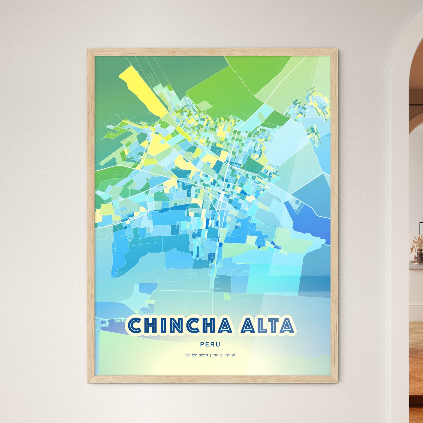 Colorful CHINCHA ALTA PERU Fine Art Map Cool Blue