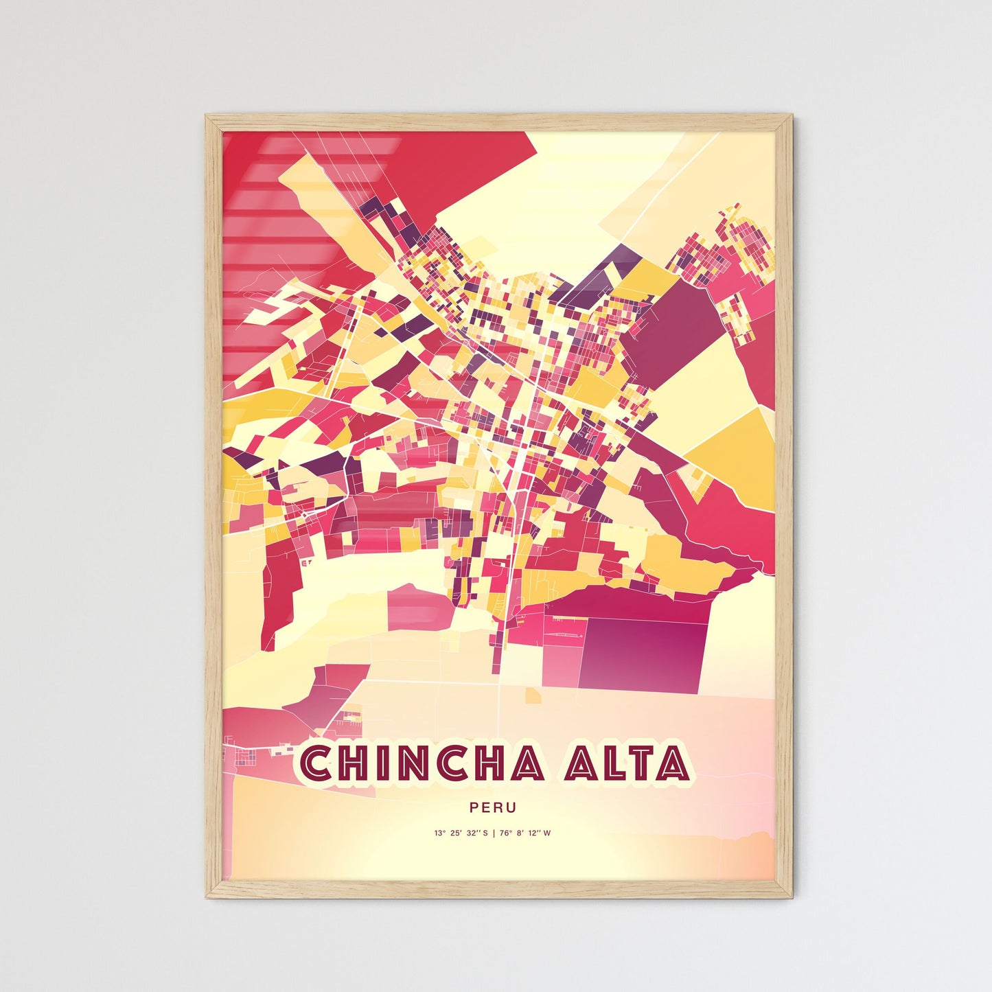 Colorful CHINCHA ALTA PERU Fine Art Map Hot Red