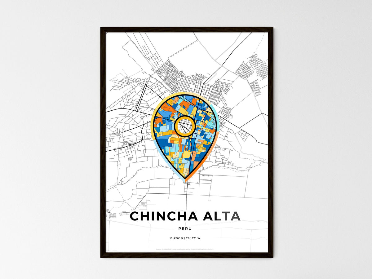 Chincha Alta Peru wedding art map with pointer icon