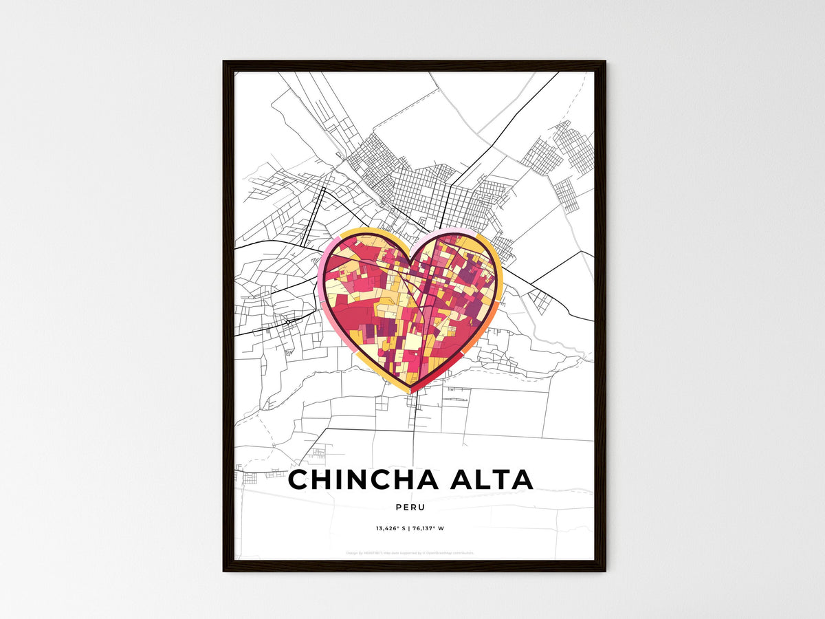 Chincha Alta Peru wedding art map with heart icon