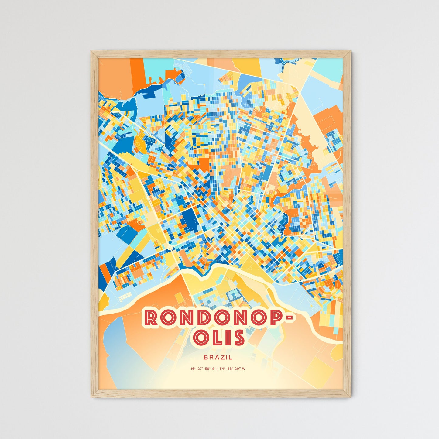 Colorful RONDONOPOLIS BRAZIL Fine Art Map Blue Orange