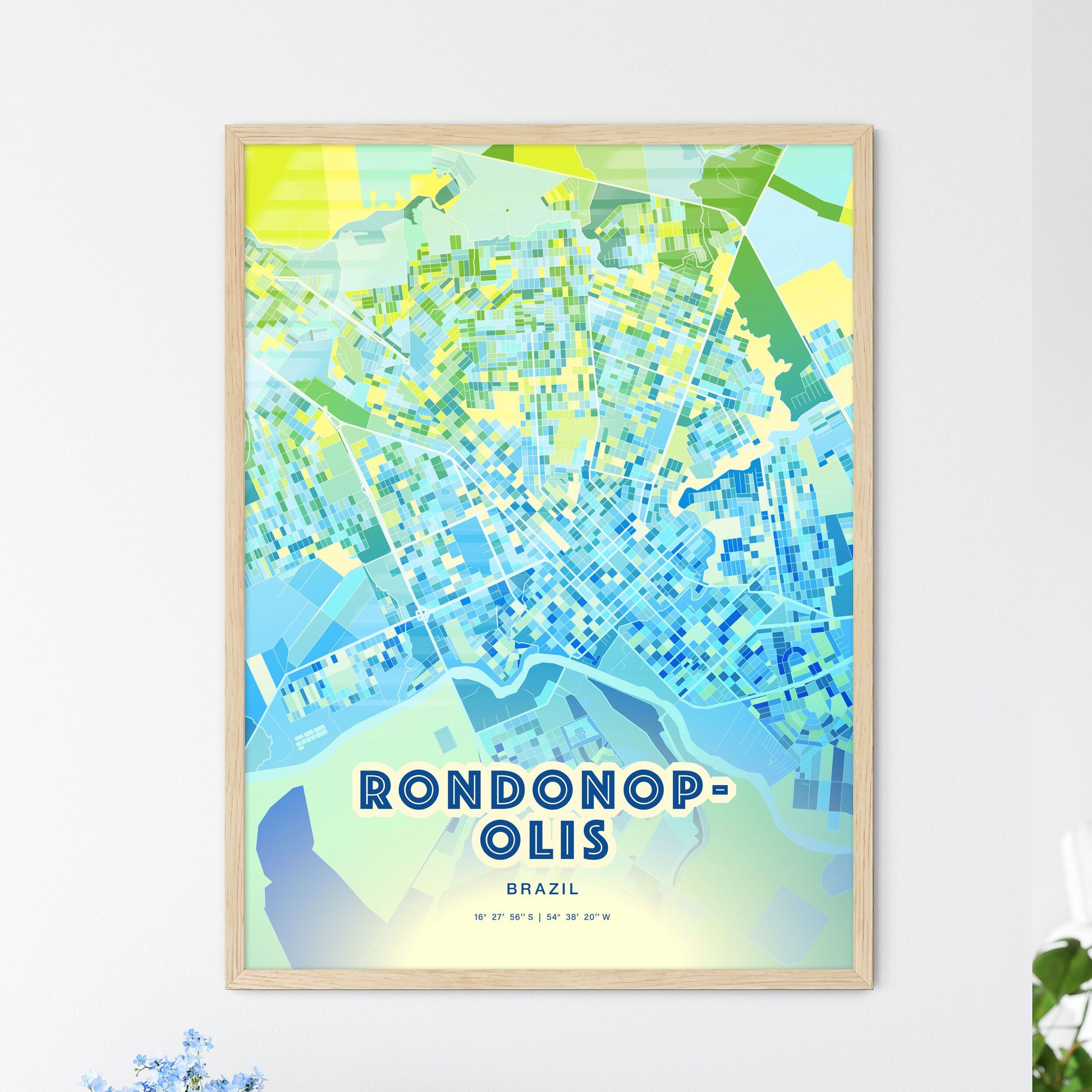 Colorful RONDONOPOLIS BRAZIL Fine Art Map Cool Blue