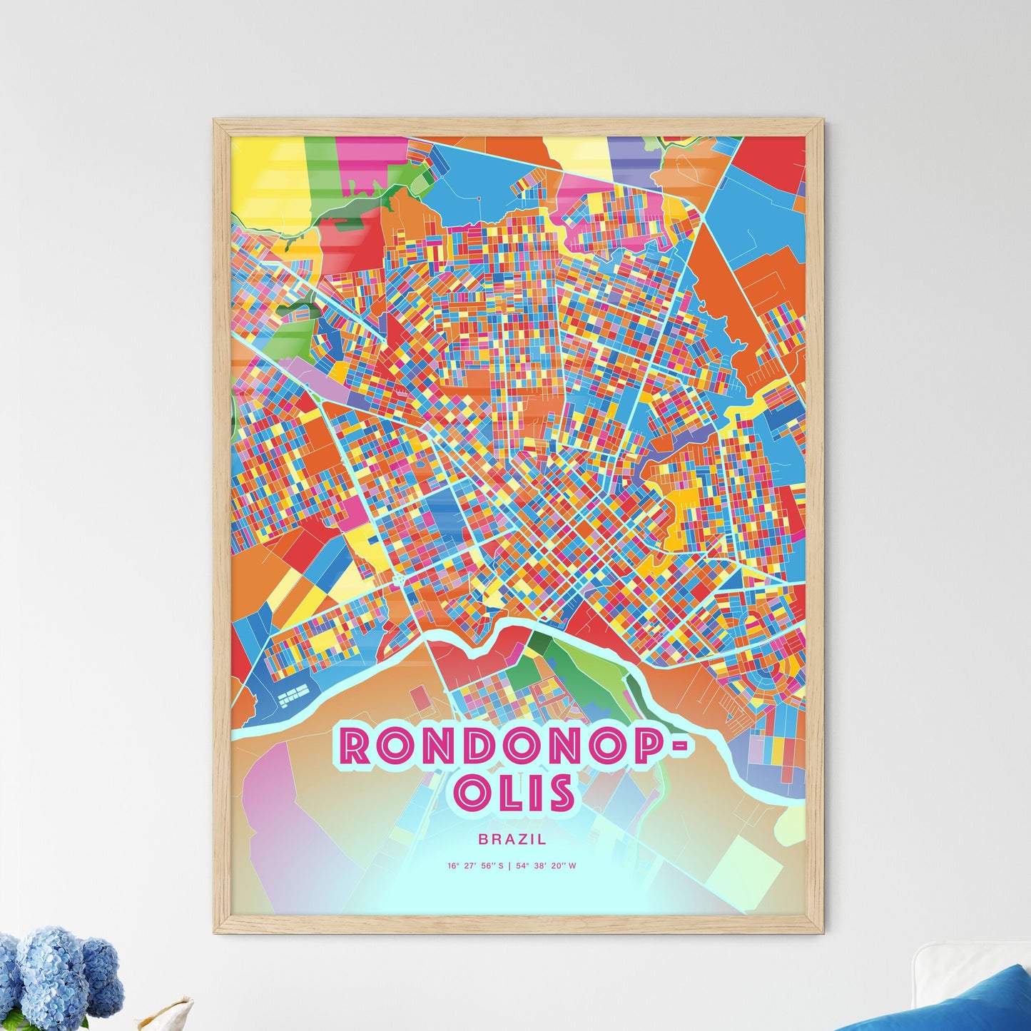 Colorful RONDONOPOLIS BRAZIL Fine Art Map Crazy Colors