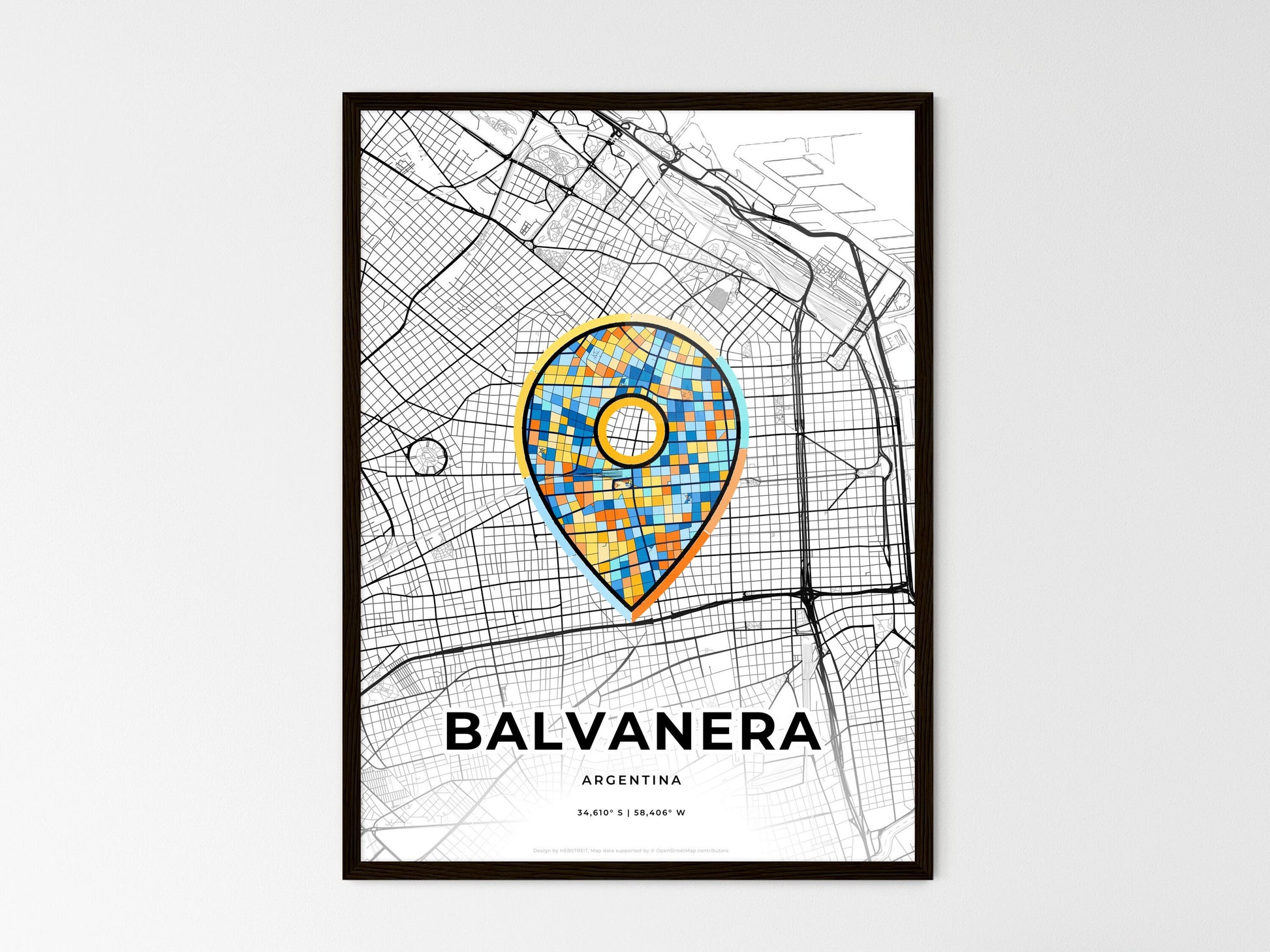 Balvanera Argentina wedding art map with pointer icon