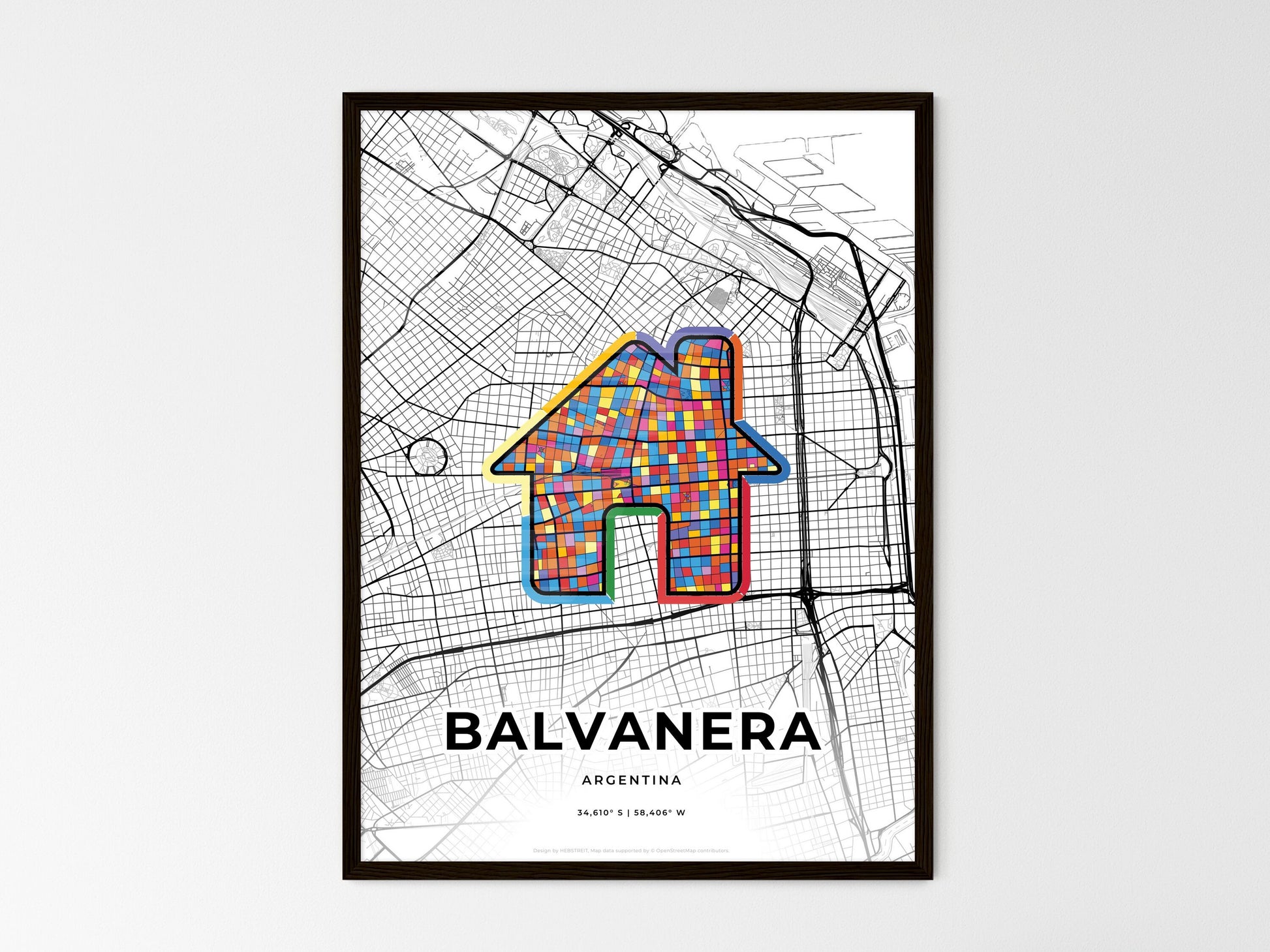 Balvanera Argentina wedding art map with home icon
