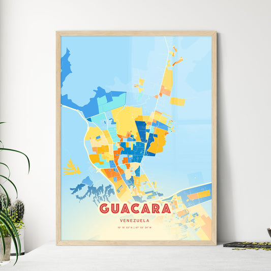 Colorful GUACARA VENEZUELA Fine Art Map Blue Orange