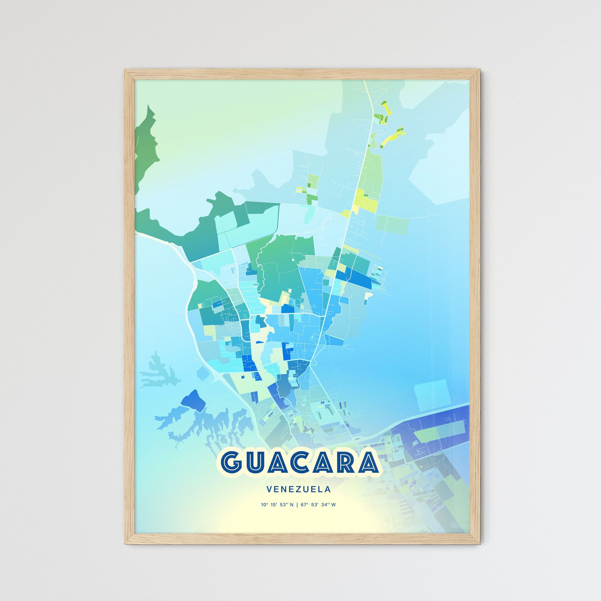 Colorful GUACARA VENEZUELA Fine Art Map Cool Blue