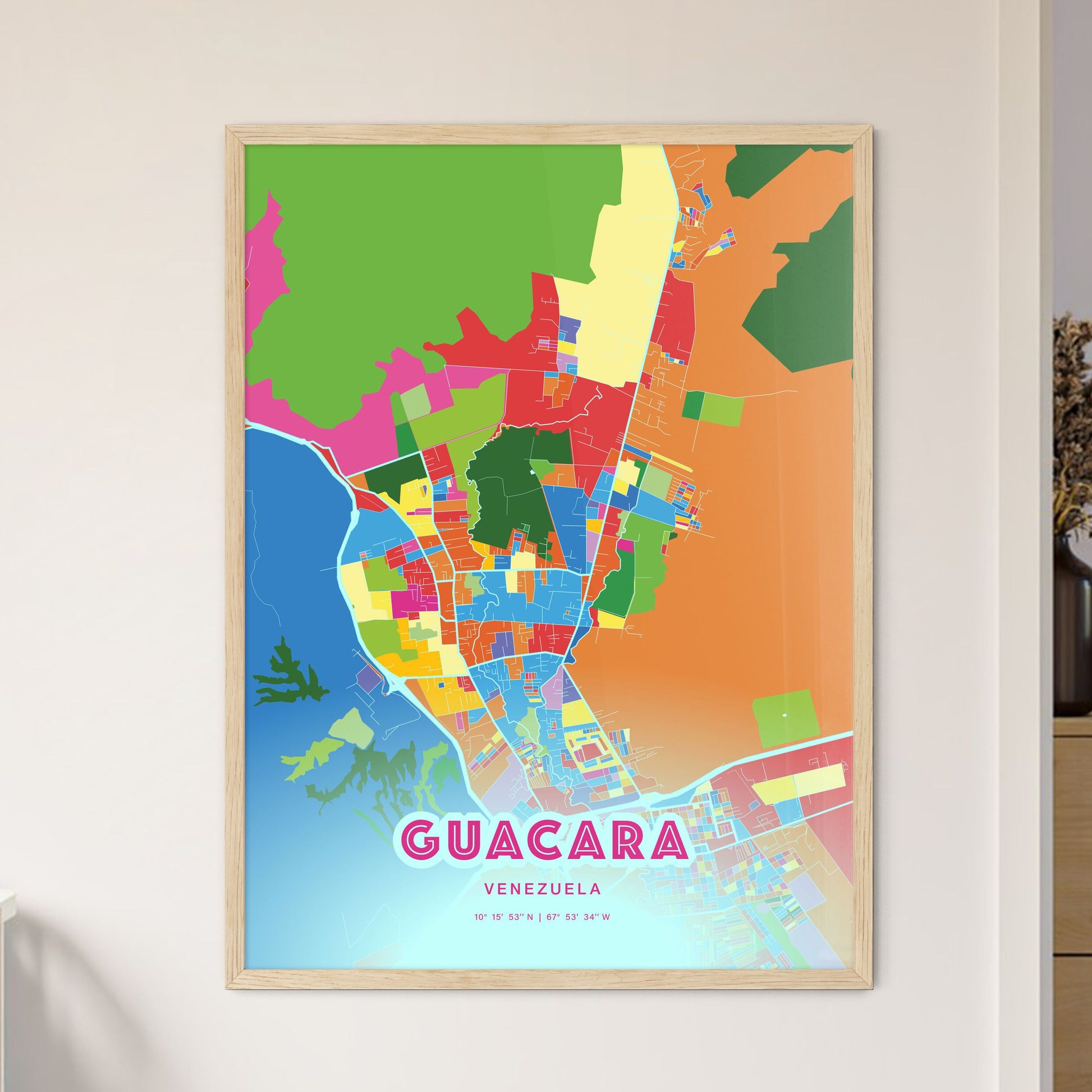 Colorful GUACARA VENEZUELA Fine Art Map Crazy Colors