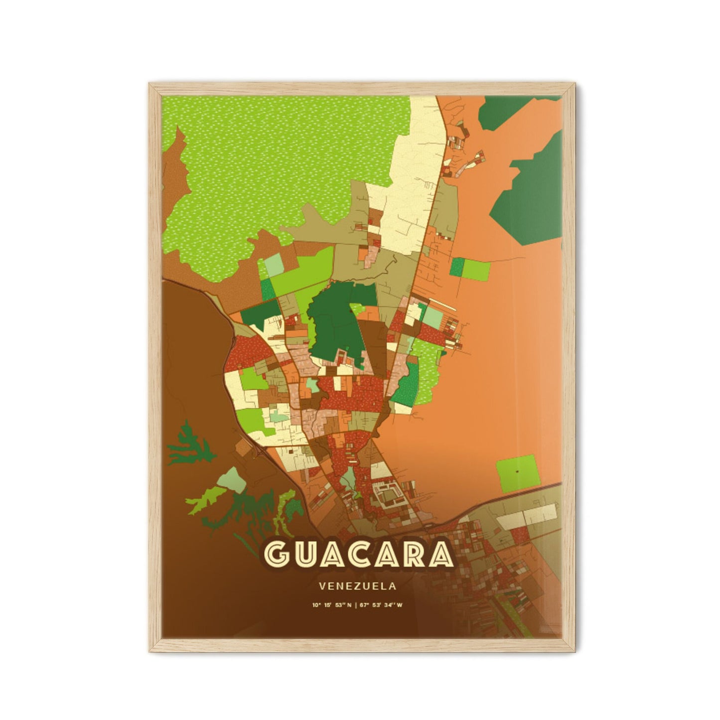 Colorful GUACARA VENEZUELA Fine Art Map Farmhouse