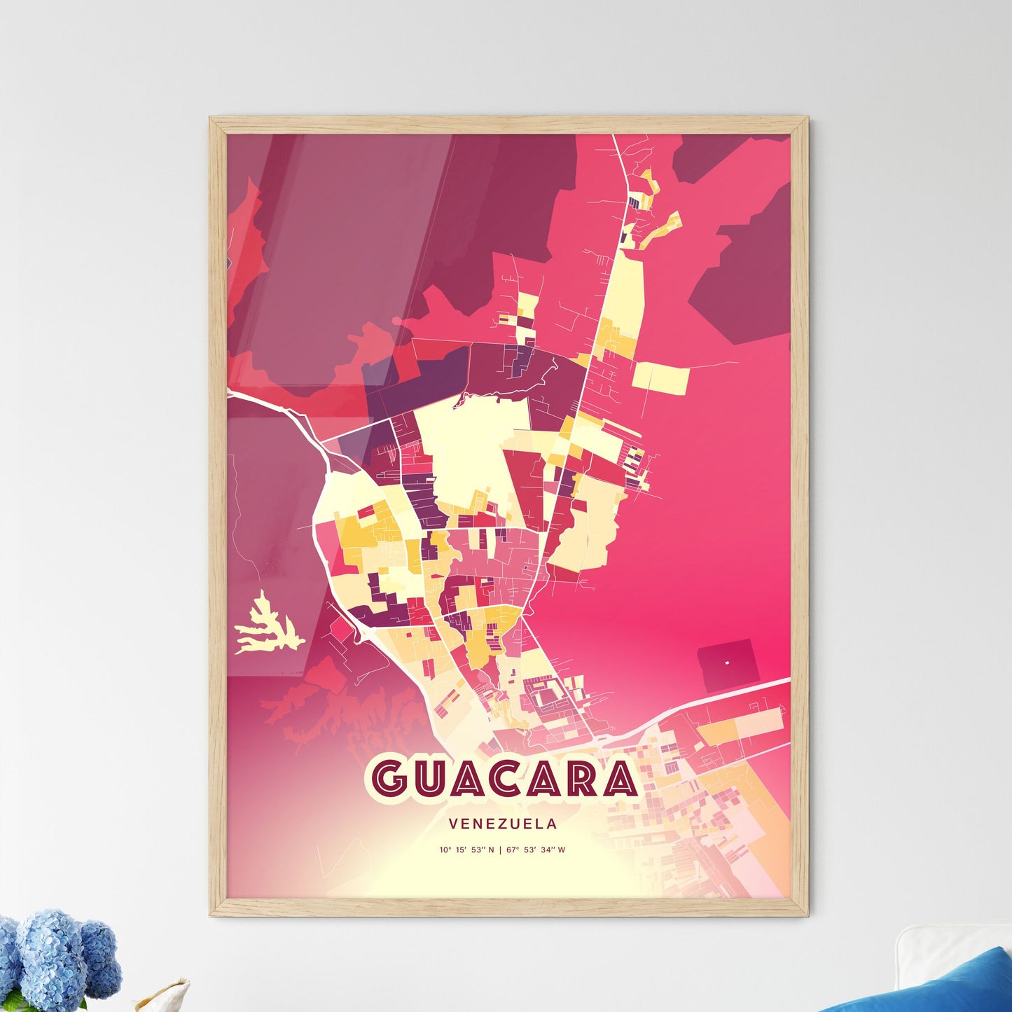 Colorful GUACARA VENEZUELA Fine Art Map Hot Red