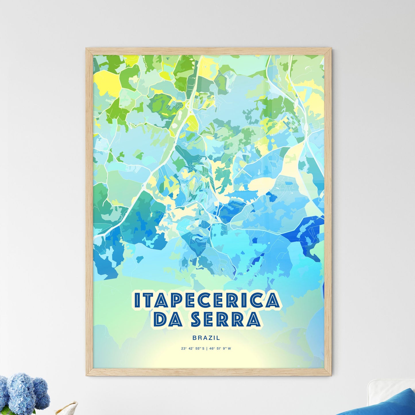 Colorful ITAPECERICA DA SERRA BRAZIL Fine Art Map Cool Blue