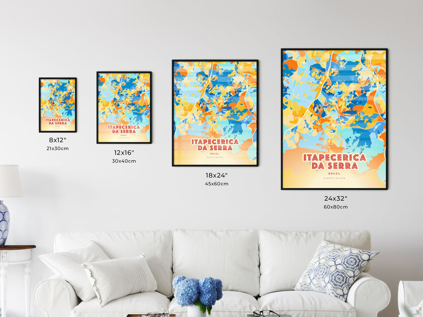 Colorful ITAPECERICA DA SERRA BRAZIL Fine Art Map Blue Orange