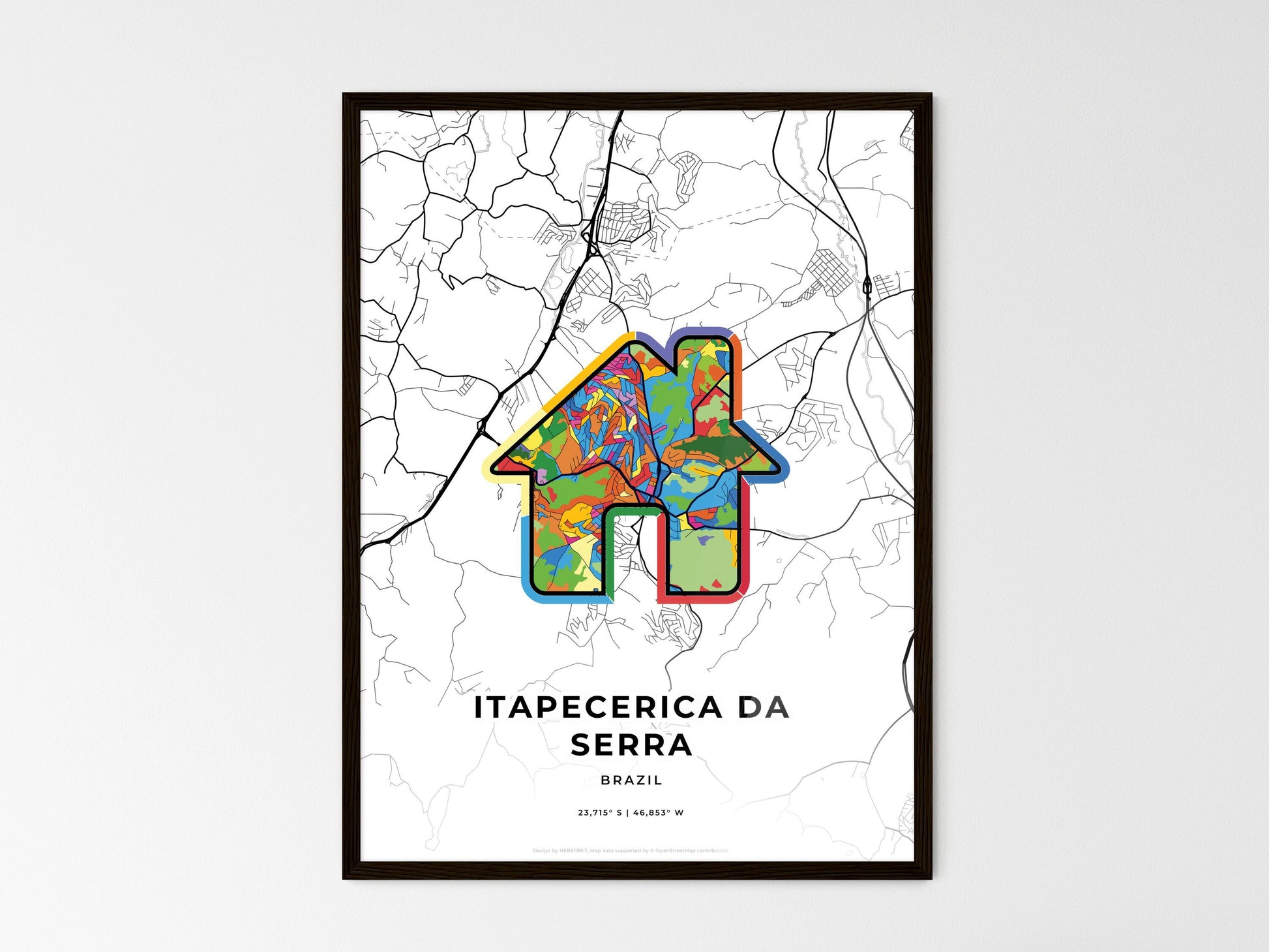 Itapecerica Da Serra Brazil wedding art map with home icon