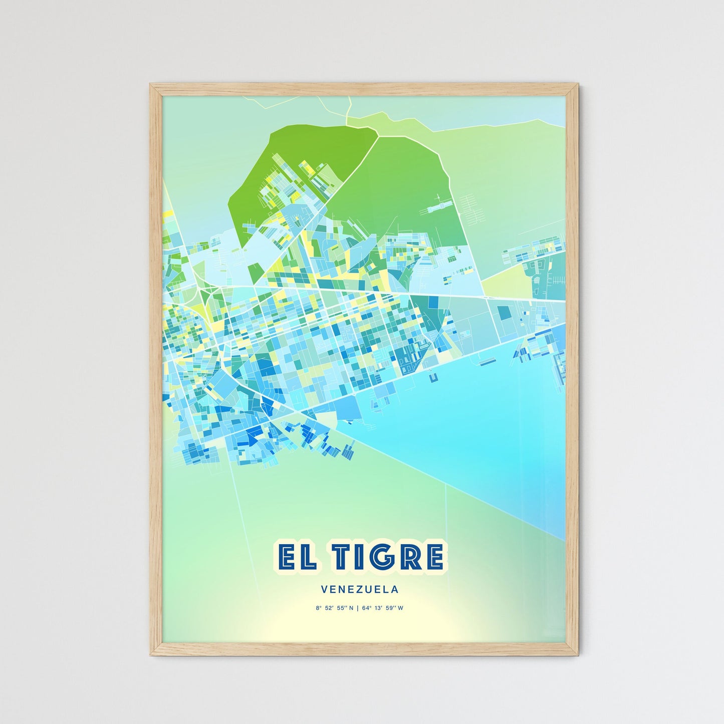 Colorful EL TIGRE VENEZUELA Fine Art Map Cool Blue