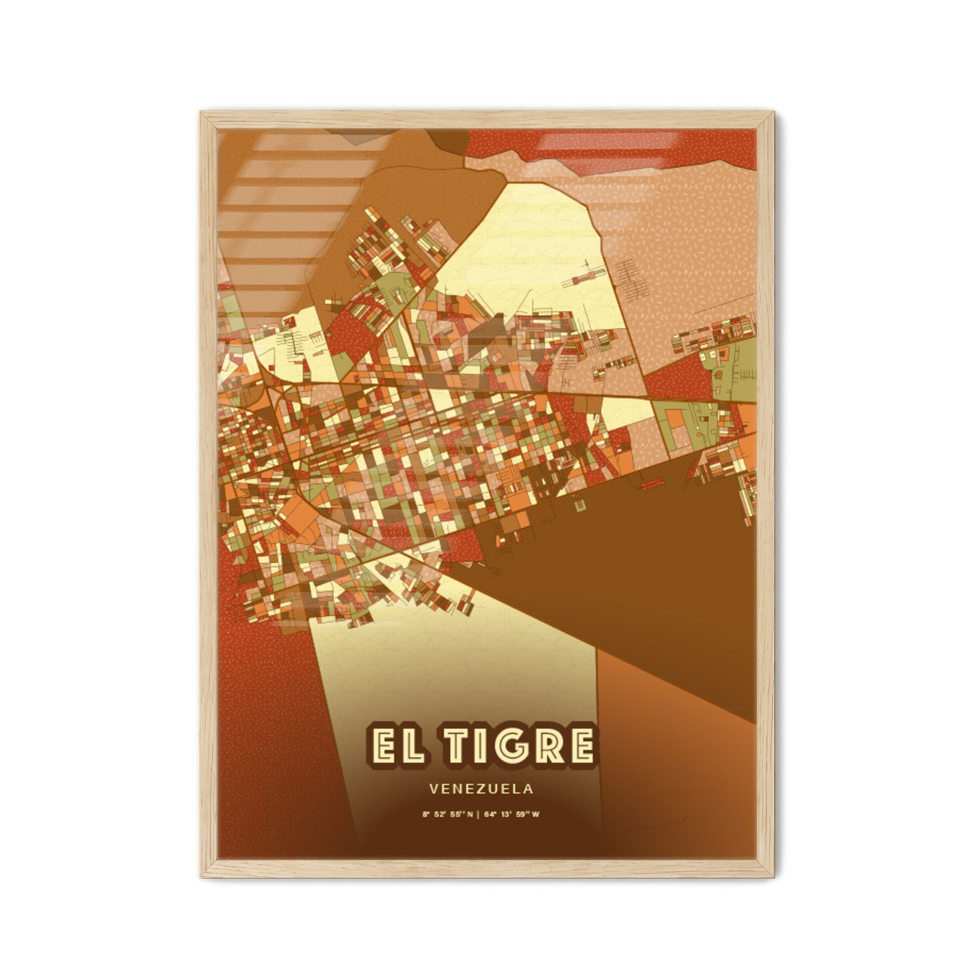 Colorful EL TIGRE VENEZUELA Fine Art Map Farmhouse