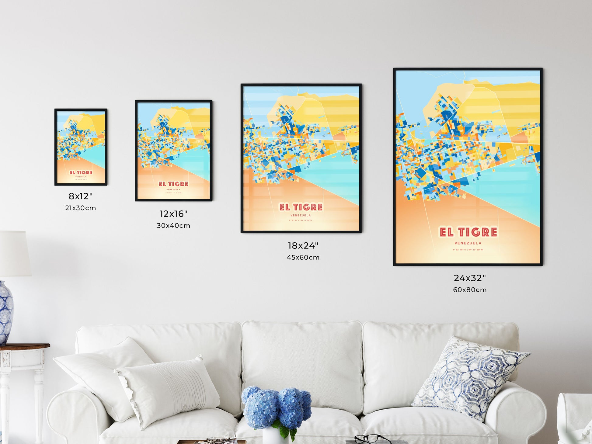 Colorful EL TIGRE VENEZUELA Fine Art Map Blue Orange