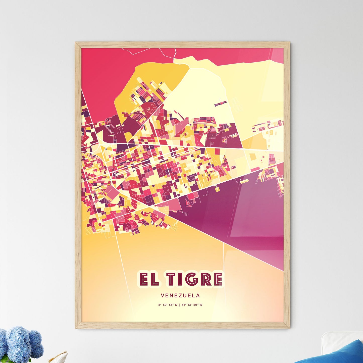 Colorful EL TIGRE VENEZUELA Fine Art Map Hot Red