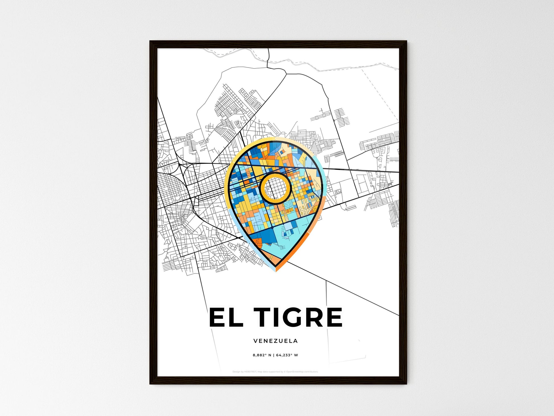El Tigre Venezuela wedding art map with pointer icon