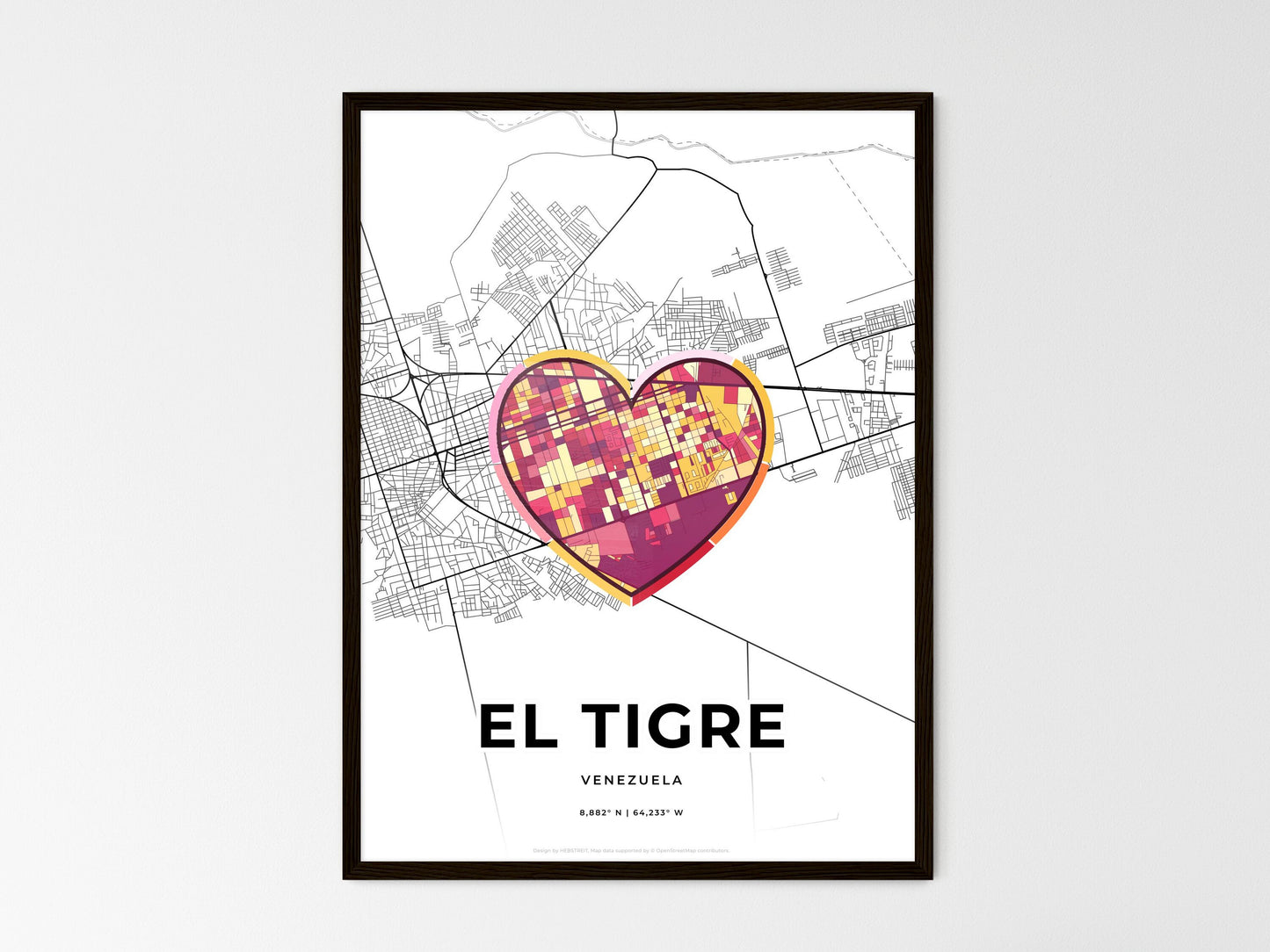 El Tigre Venezuela wedding art map with heart icon