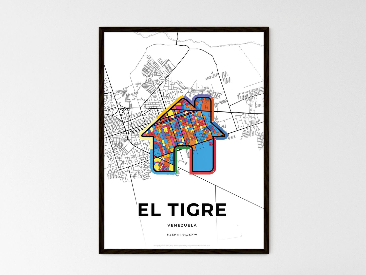 El Tigre Venezuela wedding art map with home icon