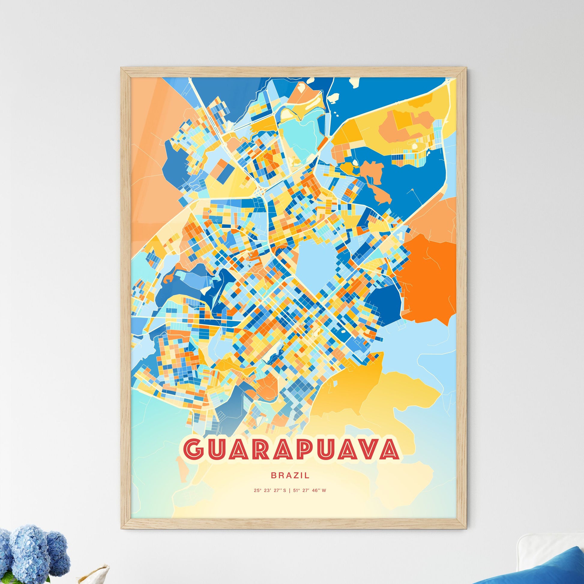 Colorful GUARAPUAVA BRAZIL Fine Art Map Blue Orange