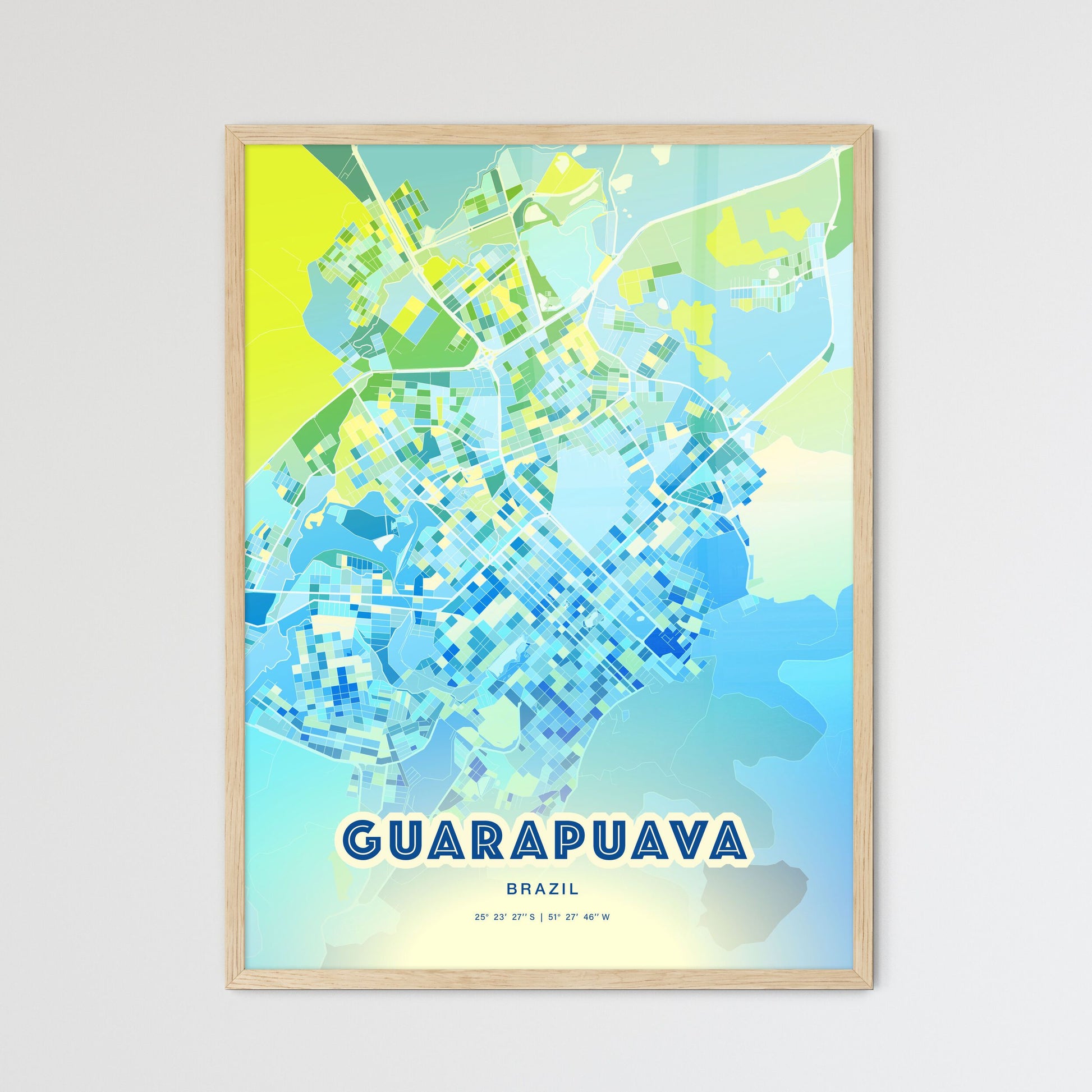 Colorful GUARAPUAVA BRAZIL Fine Art Map Cool Blue