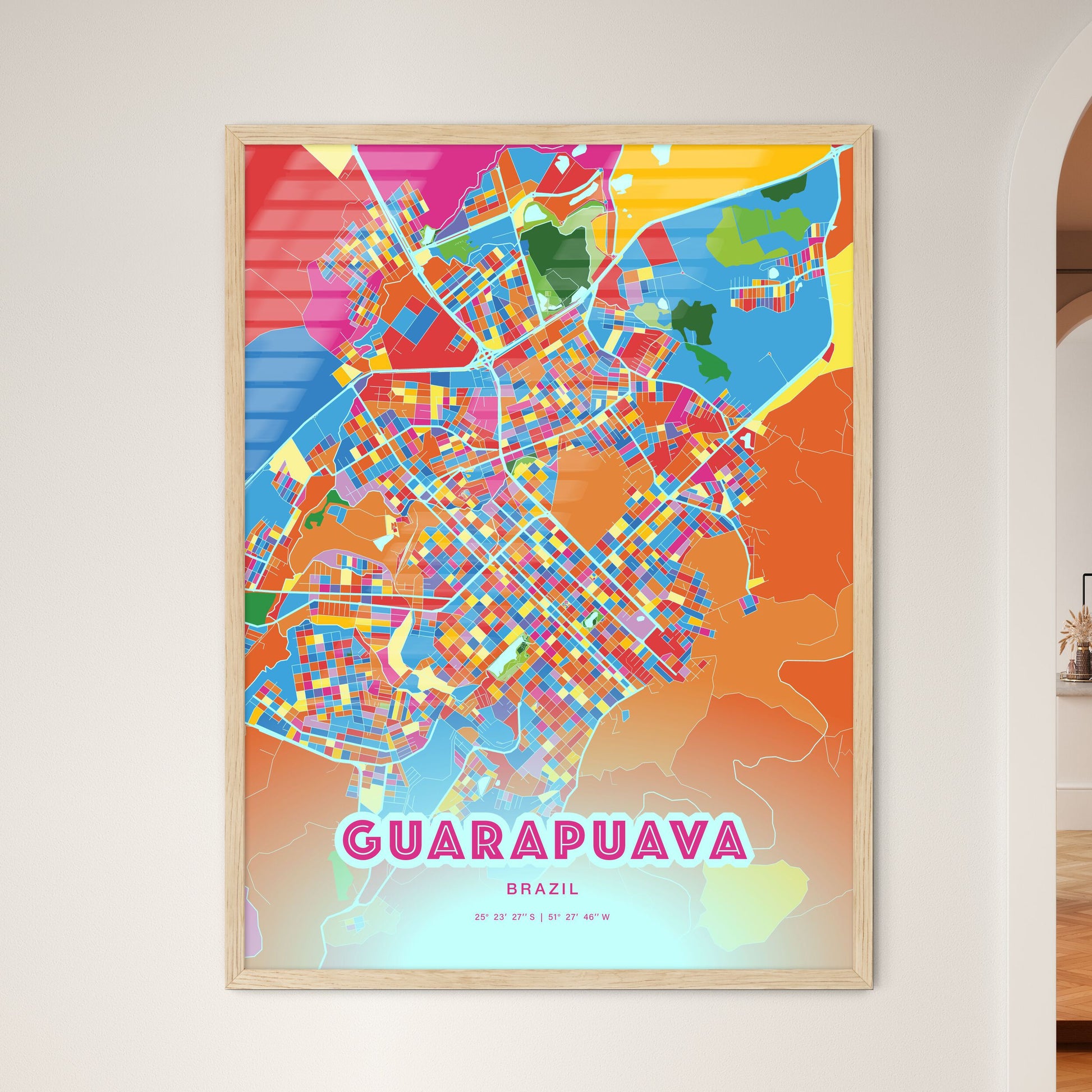 Colorful GUARAPUAVA BRAZIL Fine Art Map Crazy Colors