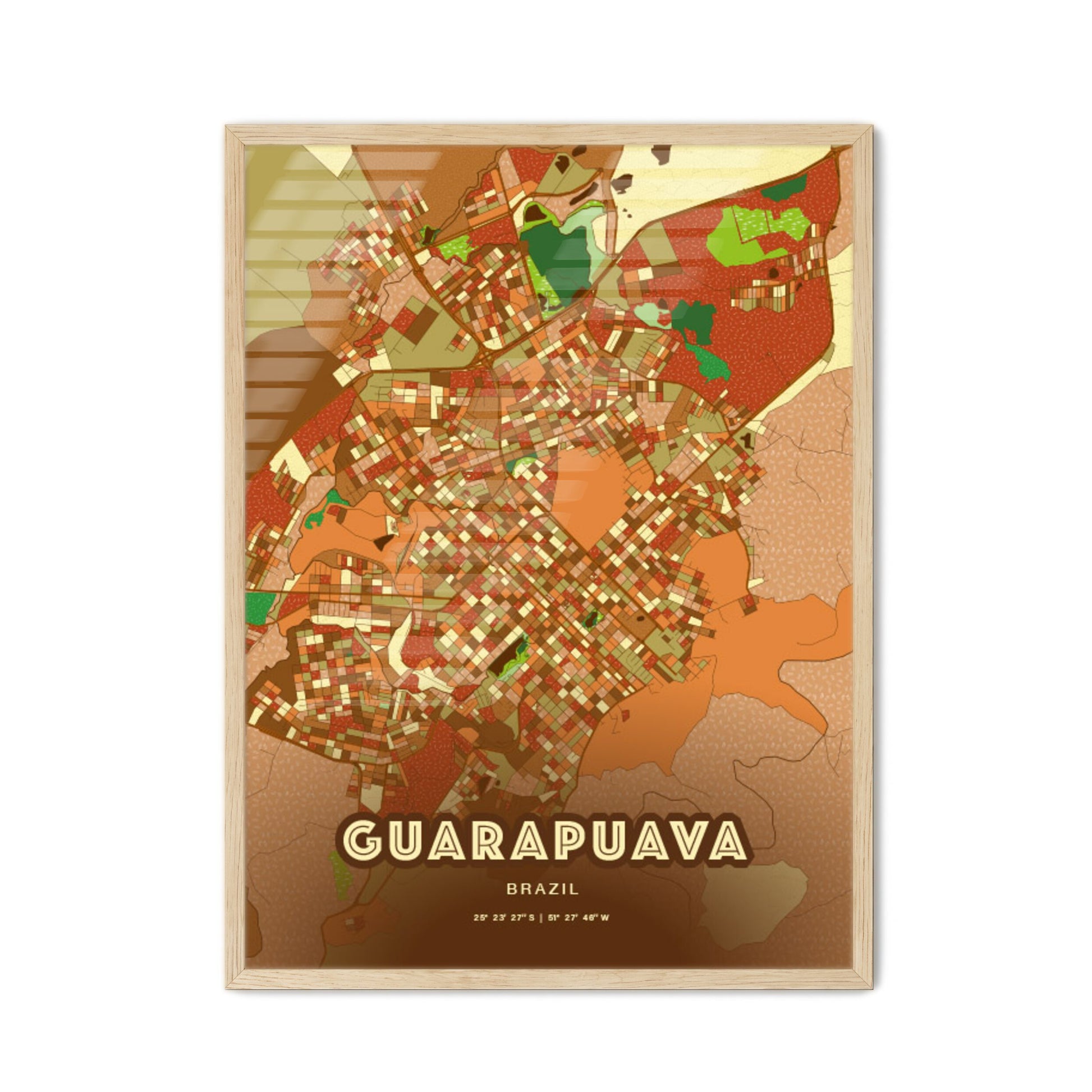Colorful GUARAPUAVA BRAZIL Fine Art Map Farmhouse