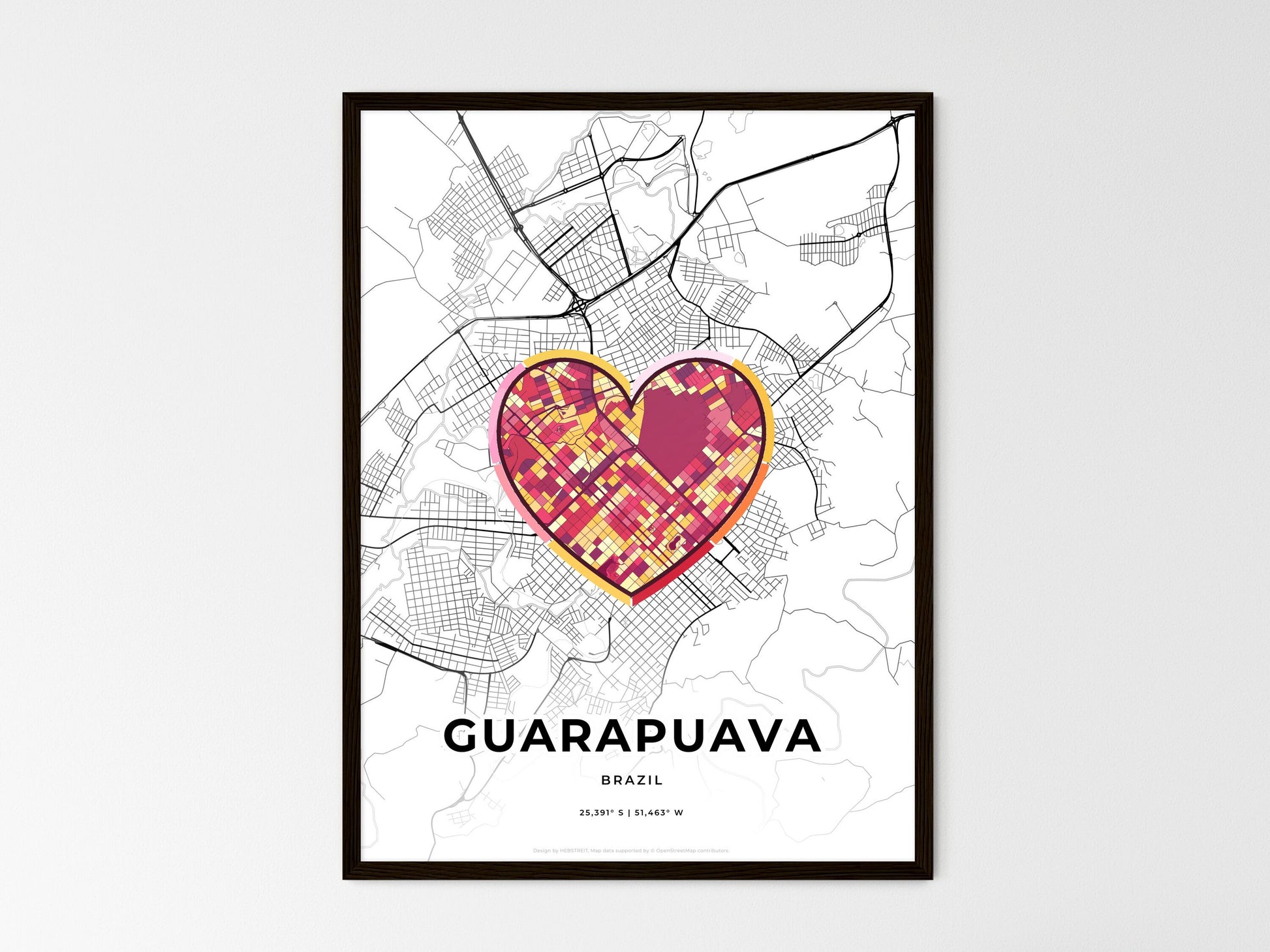 Guarapuava Brazil wedding art map with heart icon
