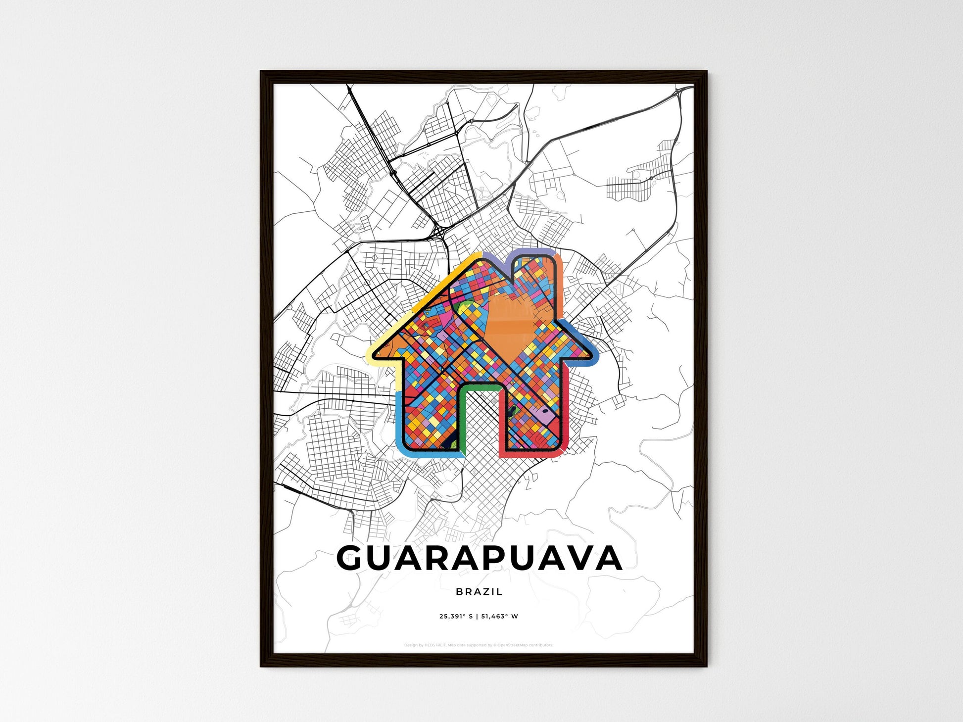 Guarapuava Brazil wedding art map with home icon
