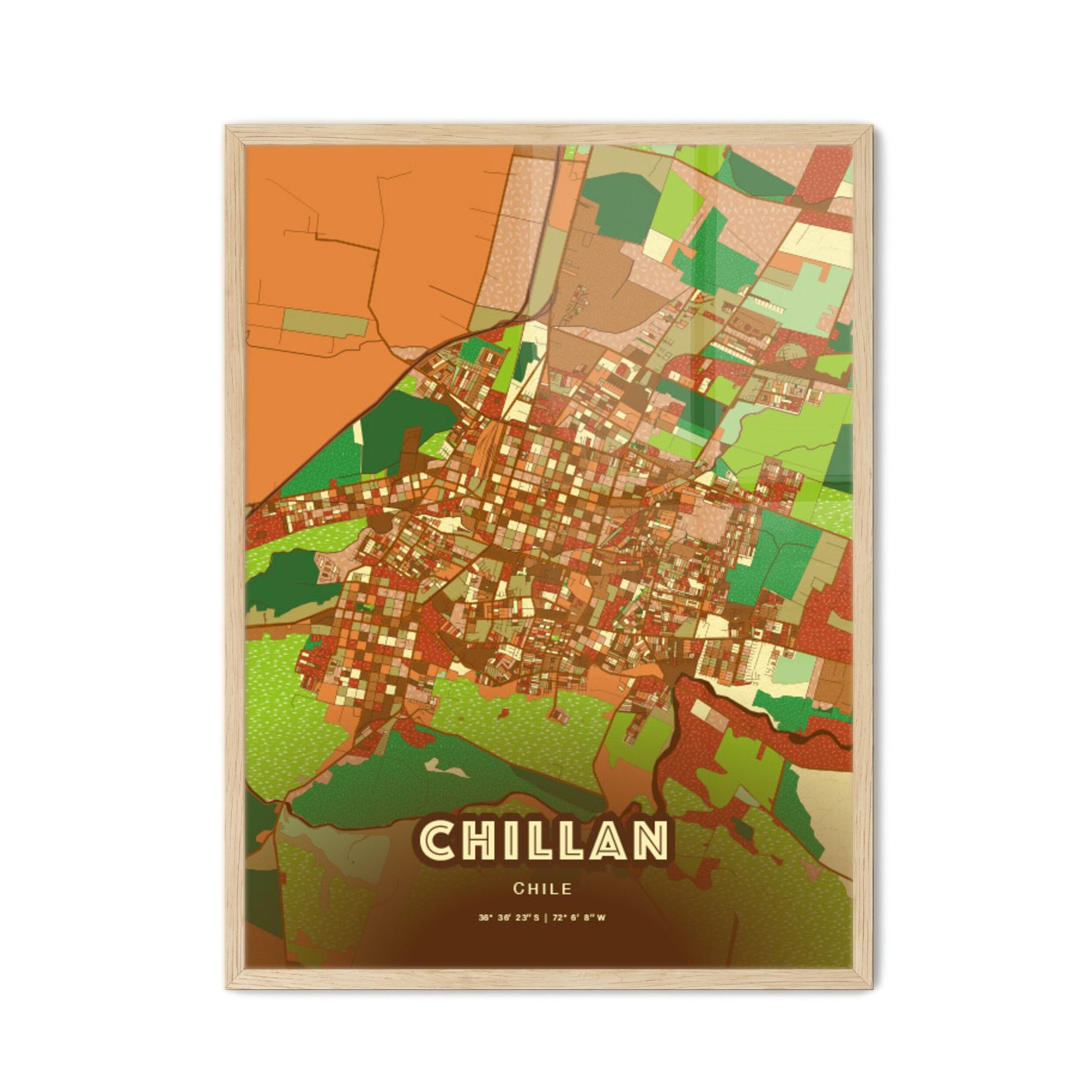 Colorful CHILLAN CHILE Fine Art Map Farmhouse