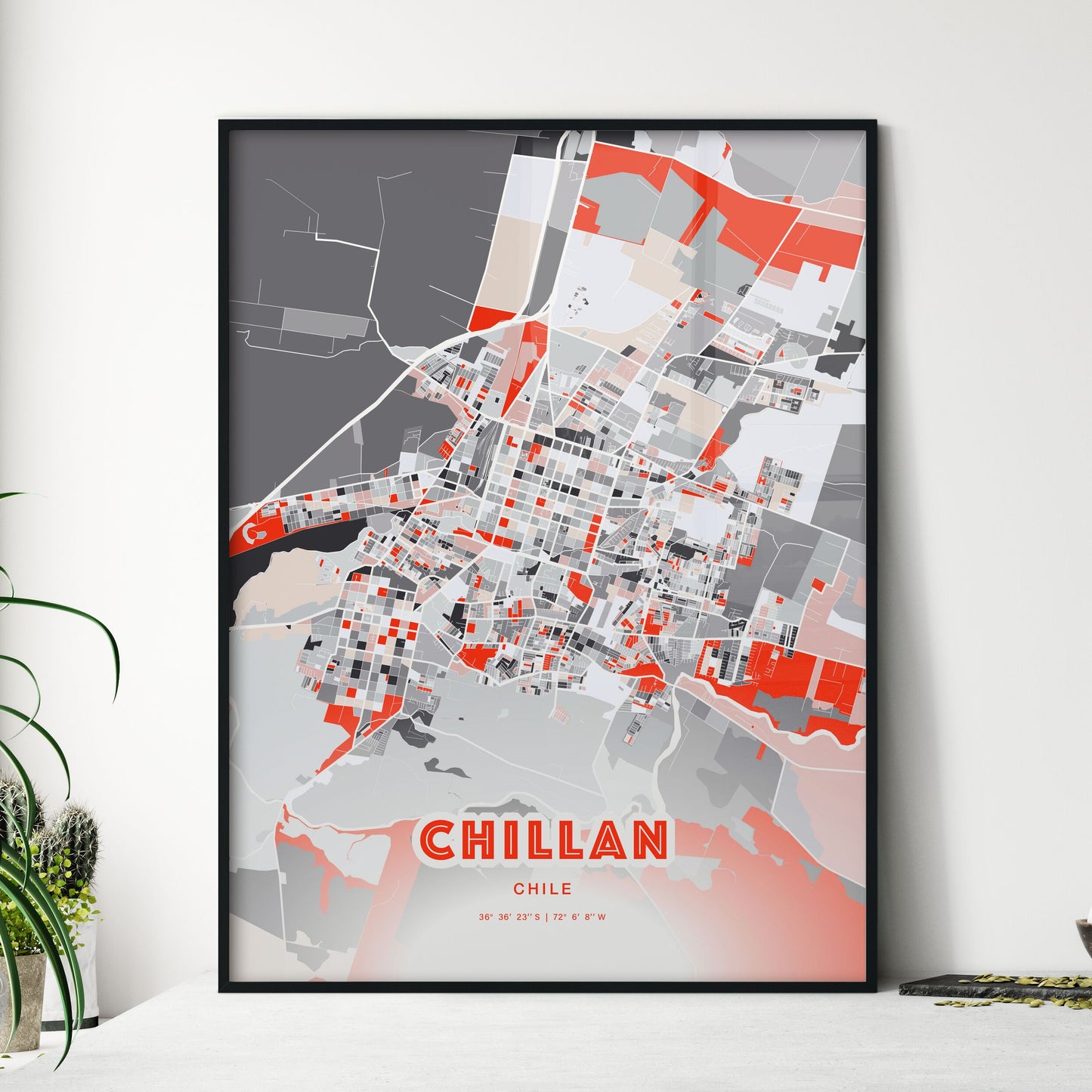 Colorful CHILLAN CHILE Fine Art Map Modern