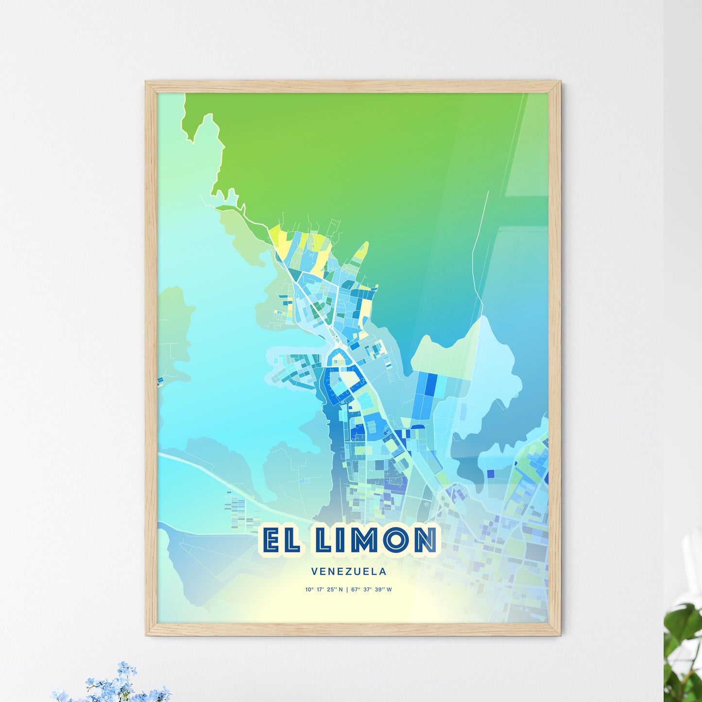 Colorful EL LIMON VENEZUELA Fine Art Map Cool Blue