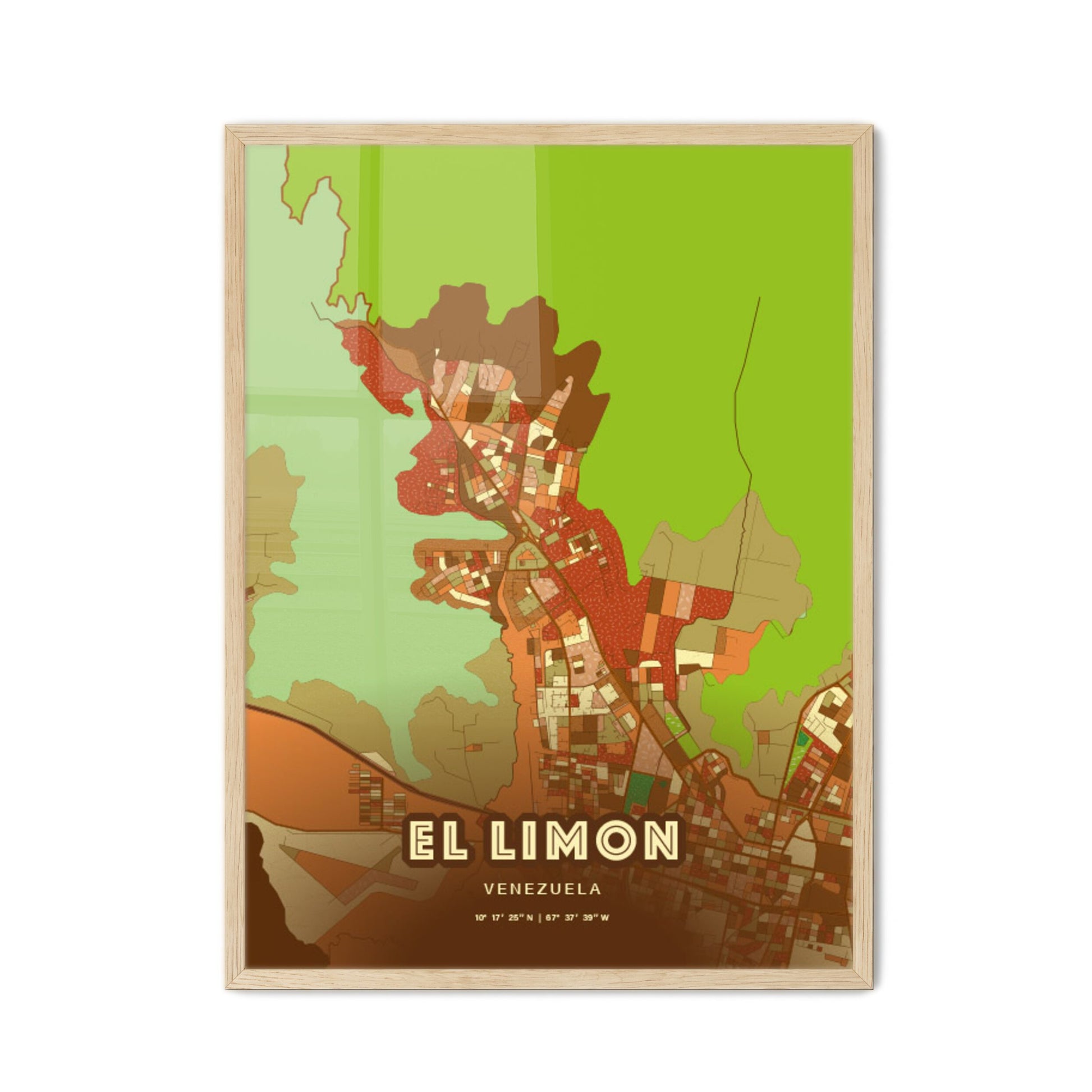 Colorful EL LIMON VENEZUELA Fine Art Map Farmhouse