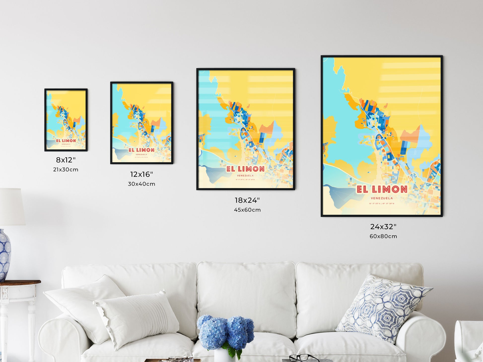 Colorful EL LIMON VENEZUELA Fine Art Map Blue Orange