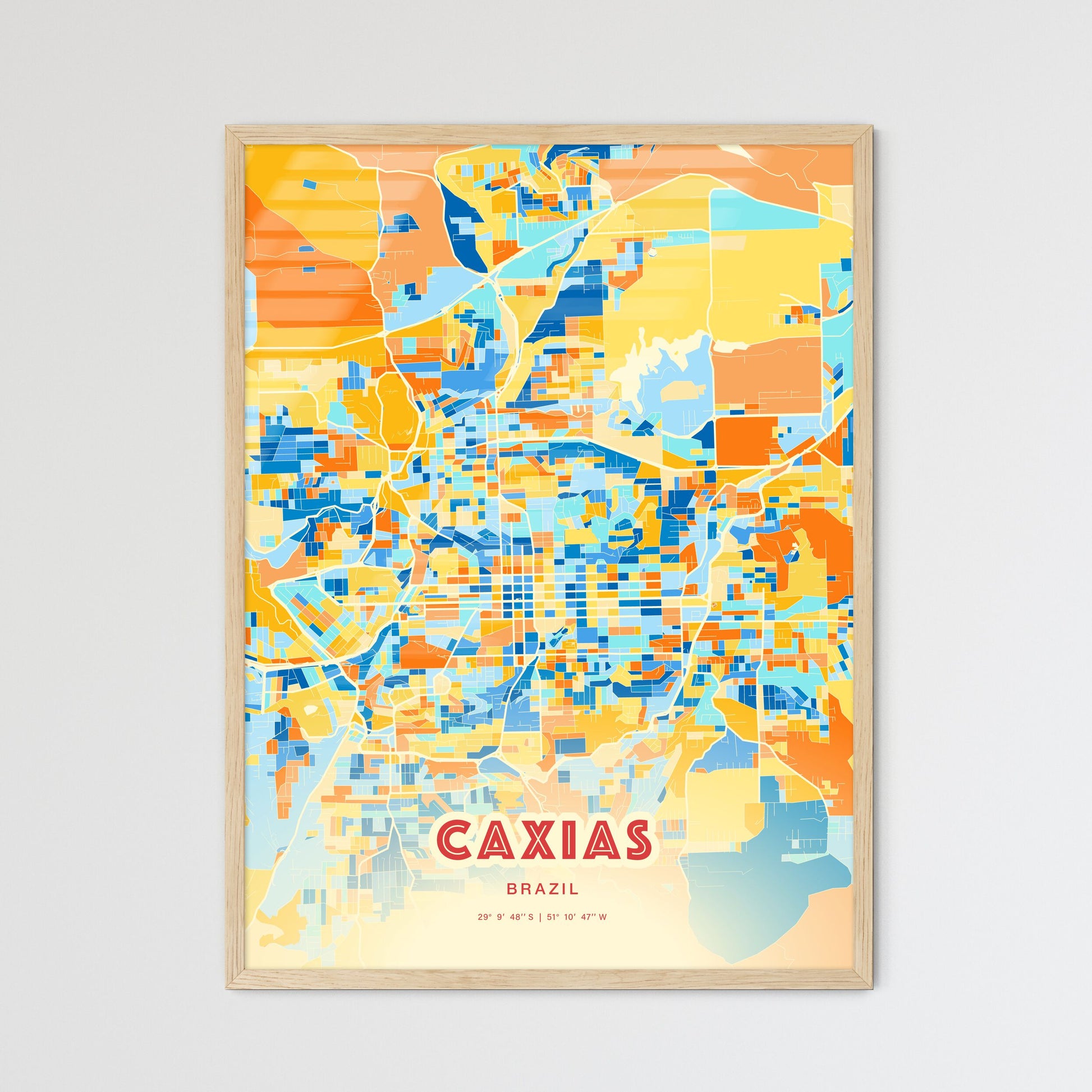 Colorful CAXIAS BRAZIL Fine Art Map Blue Orange