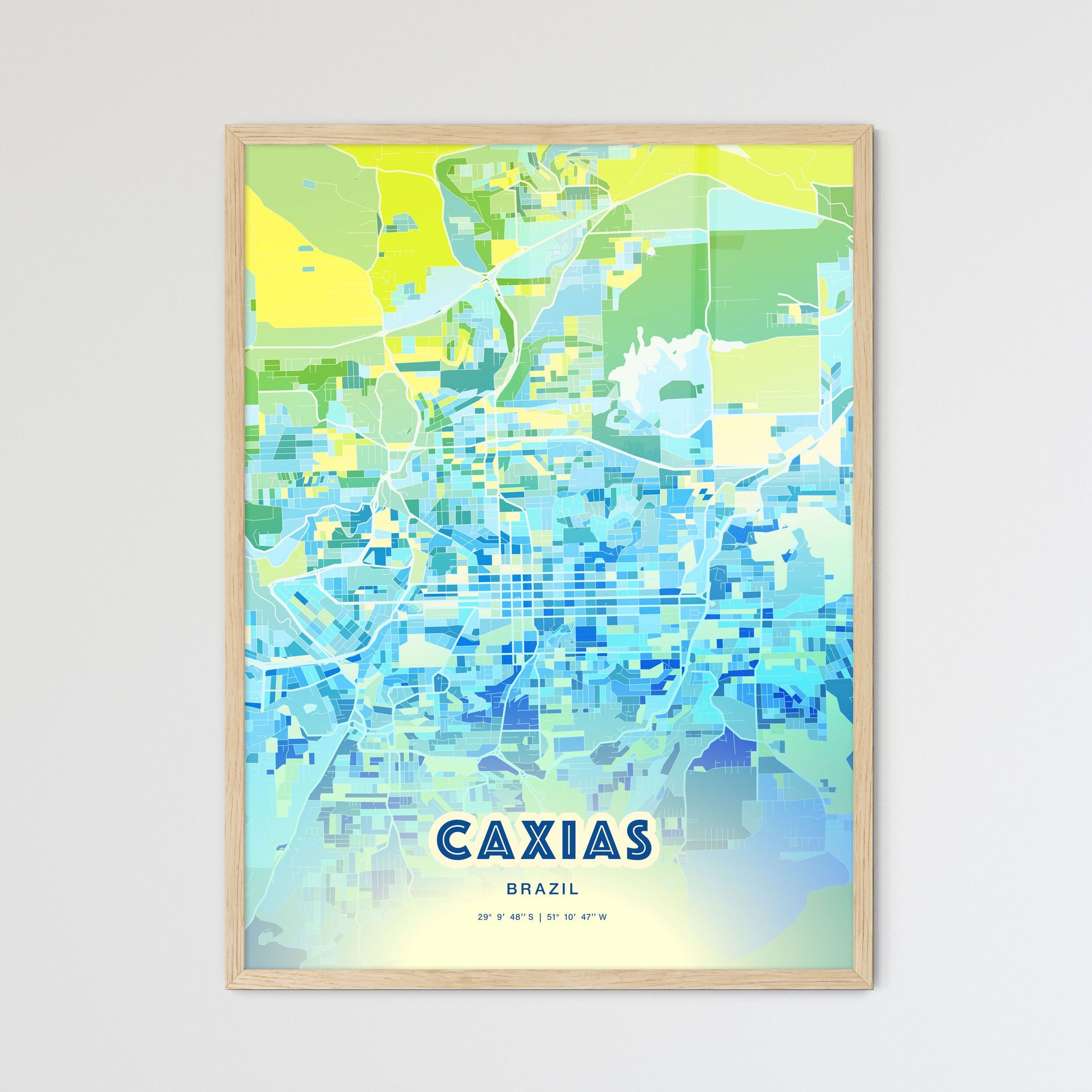 Colorful CAXIAS BRAZIL Fine Art Map Cool Blue