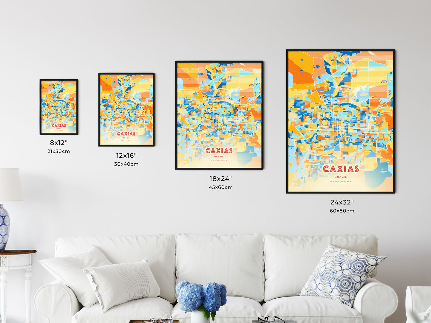 Colorful CAXIAS BRAZIL Fine Art Map Blue Orange