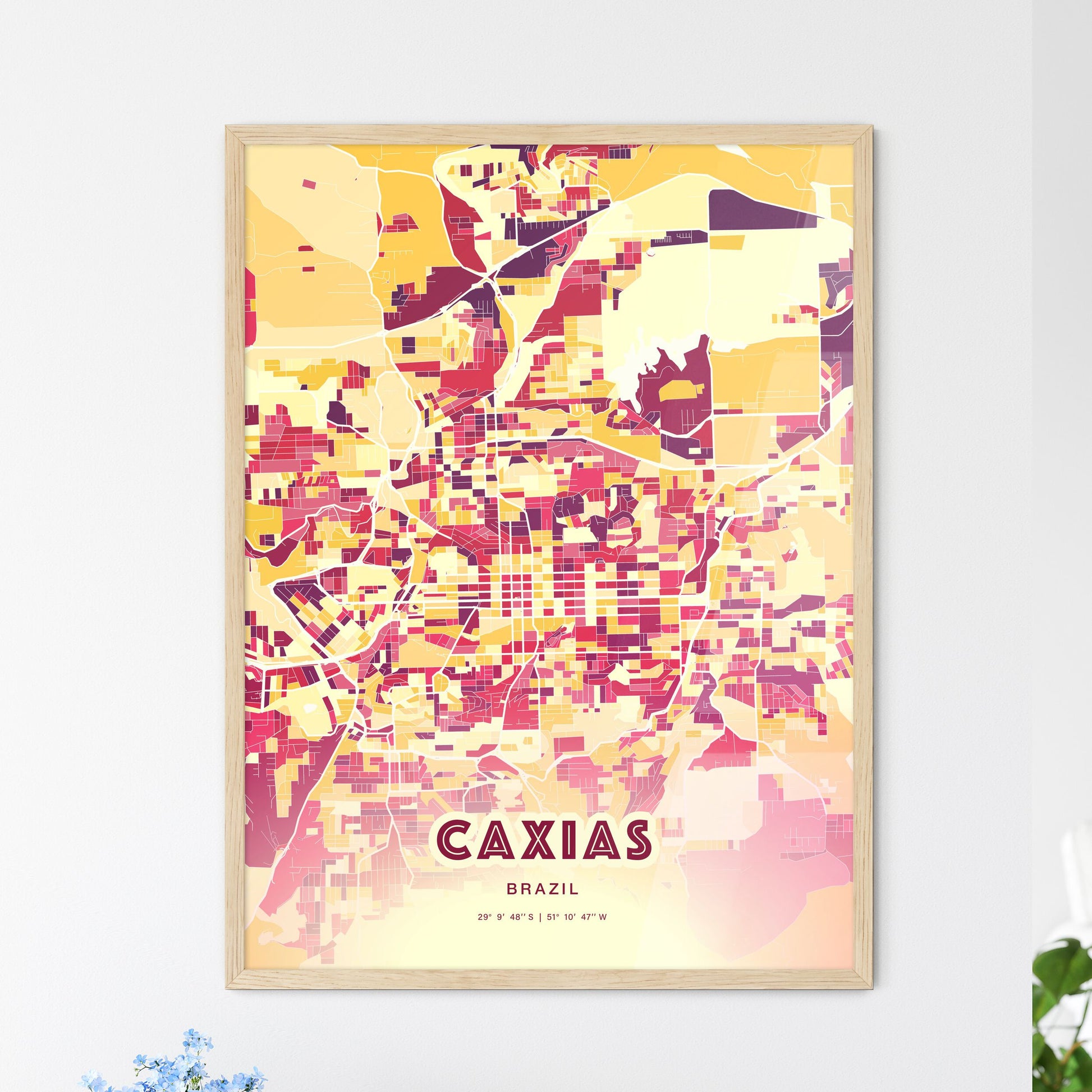 Colorful CAXIAS BRAZIL Fine Art Map Hot Red