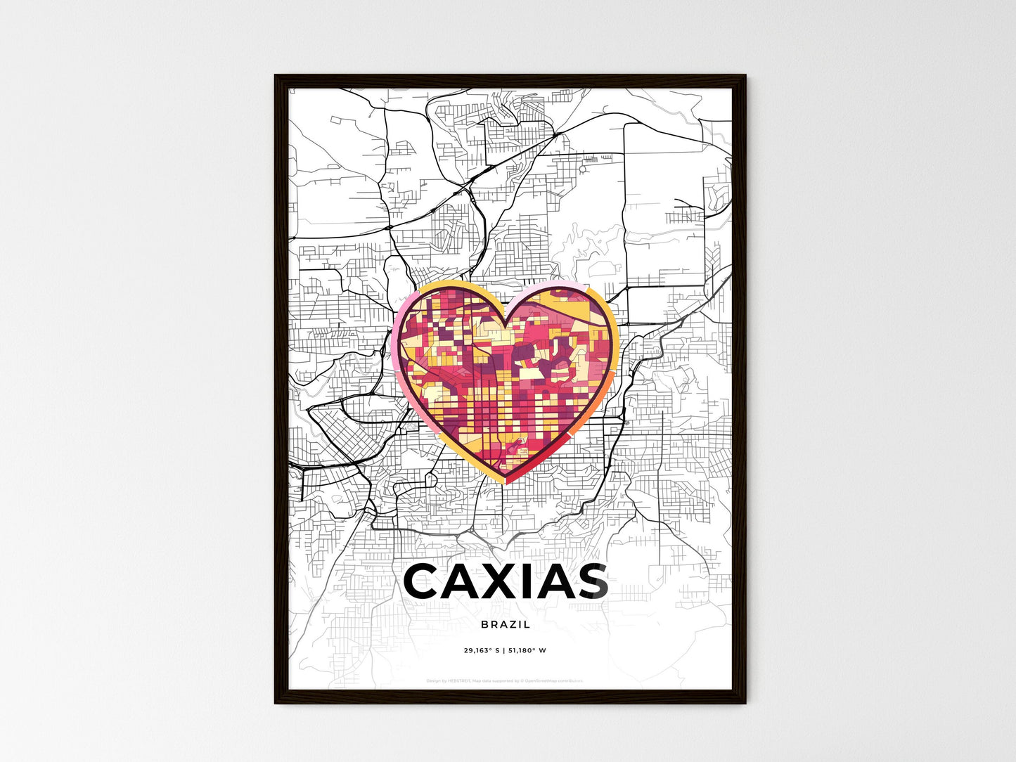 Caxias Brazil wedding art map with heart icon