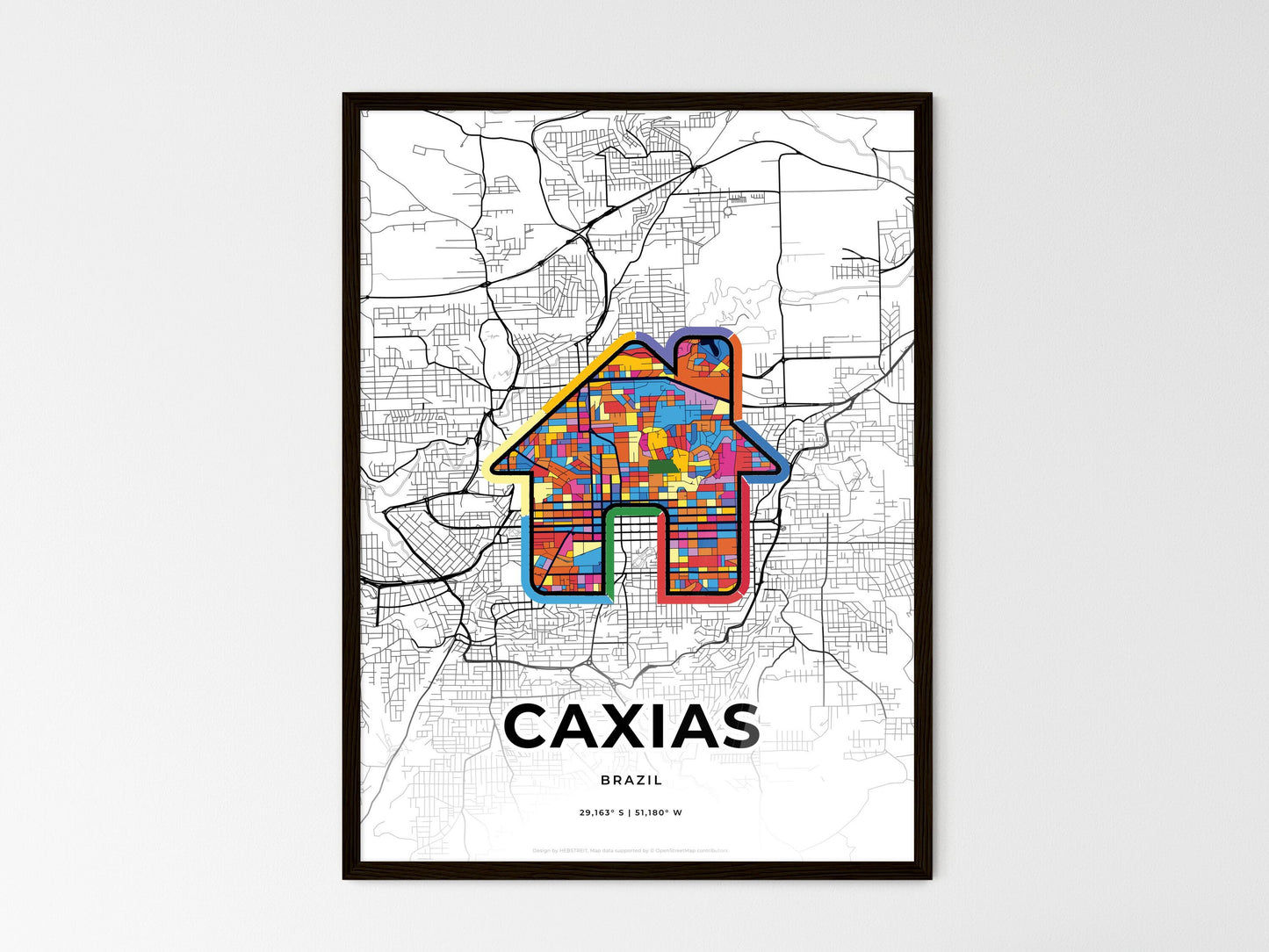 Caxias Brazil wedding art map with home icon