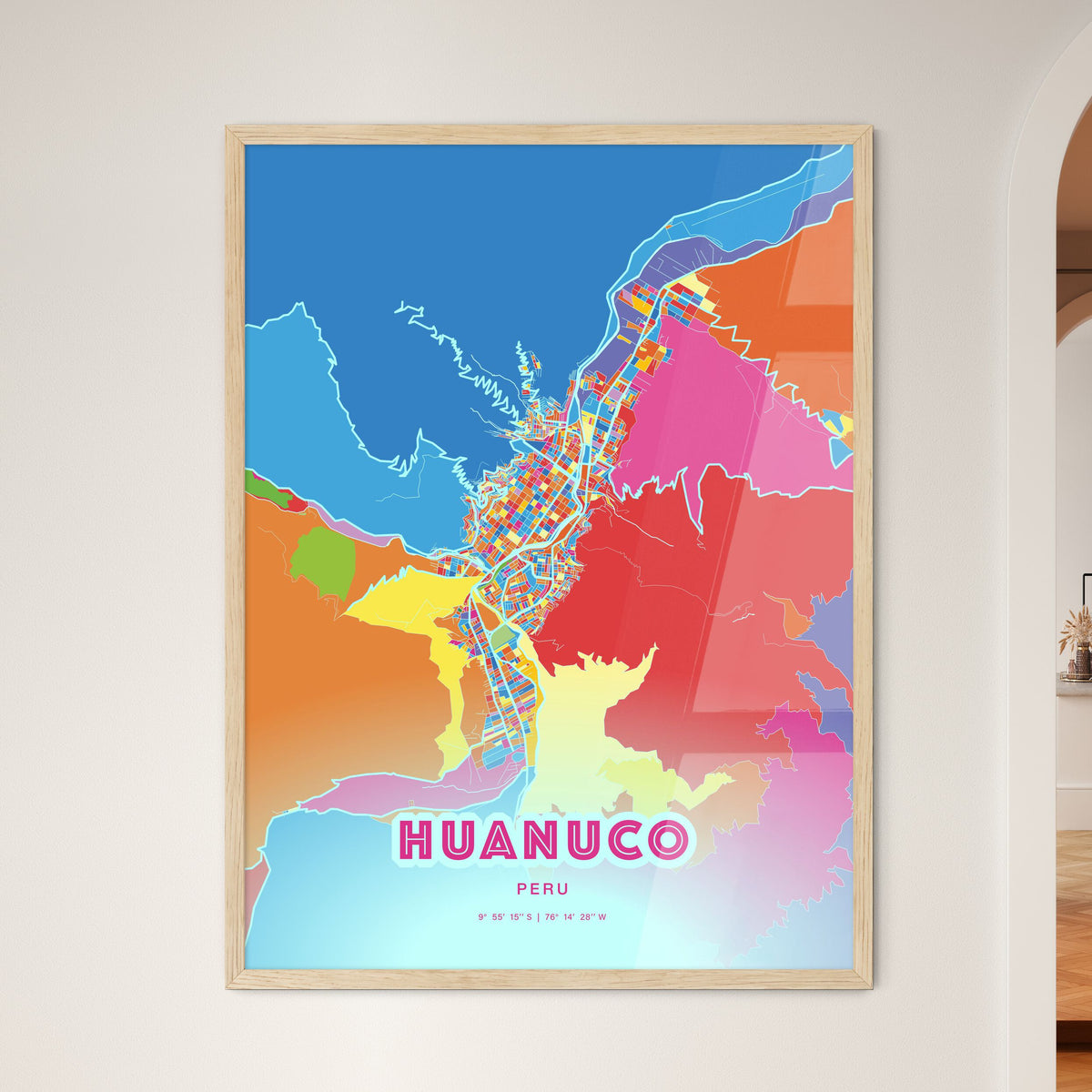 Colorful HUANUCO PERU Fine Art Map Crazy Colors