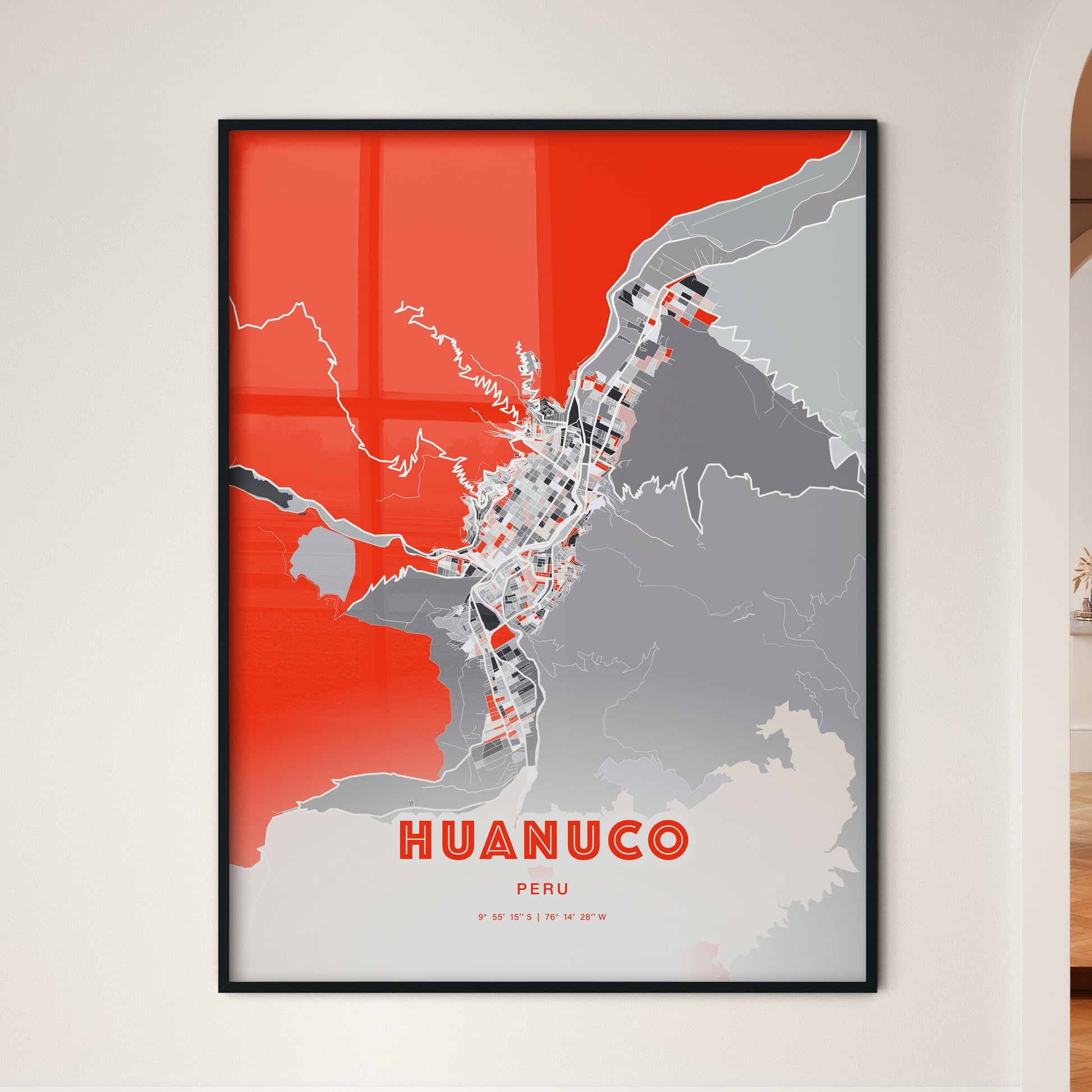 Colorful HUANUCO PERU Fine Art Map Modern