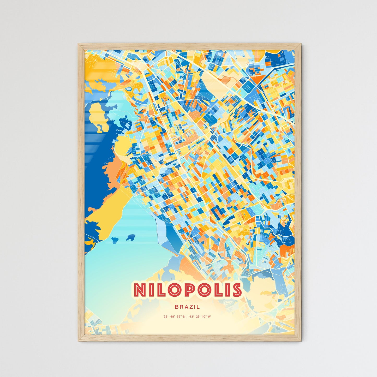 Colorful NILOPOLIS BRAZIL Fine Art Map Blue Orange